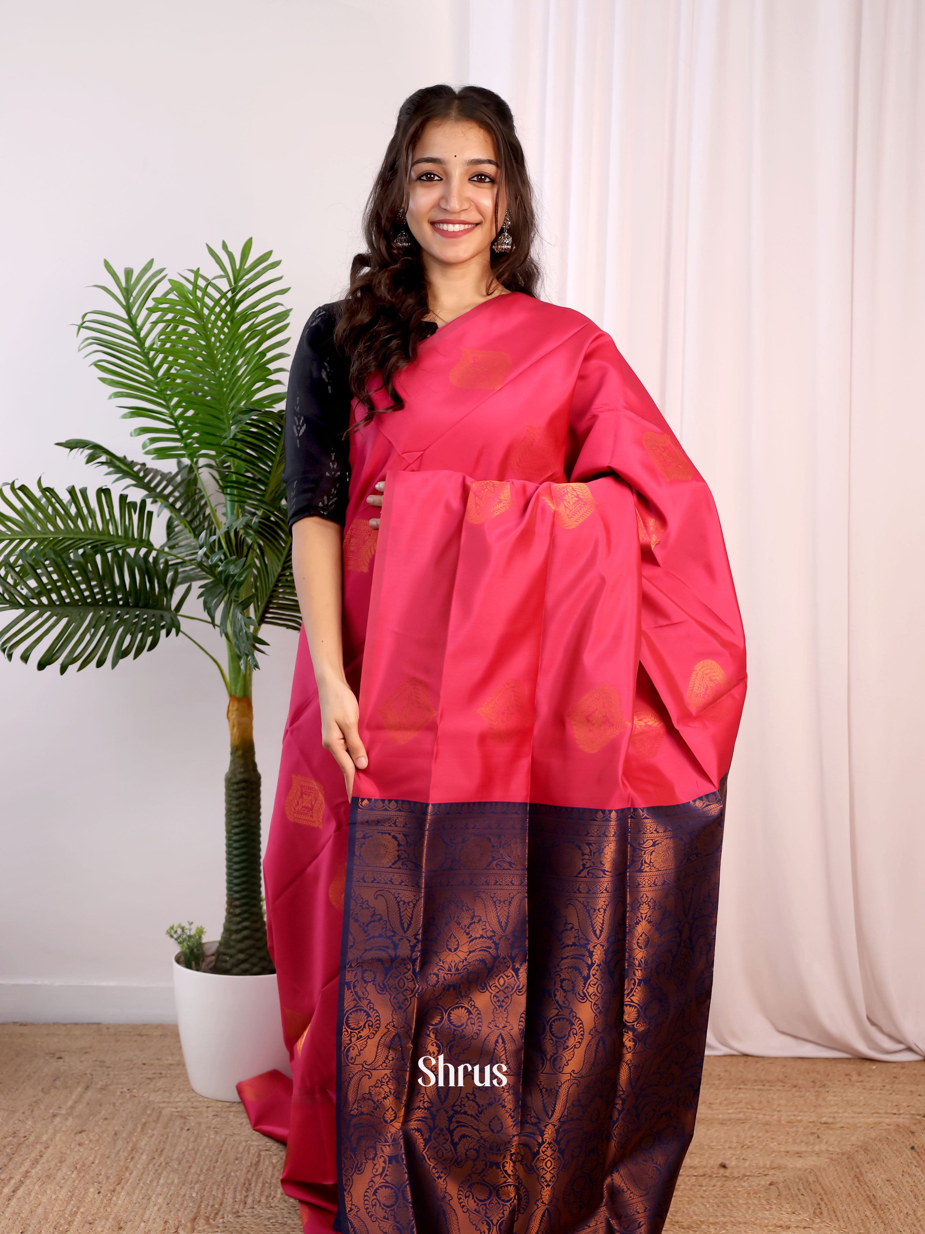 Pink & Blue - Semi Softsilk Saree - Shop on Shrus.com