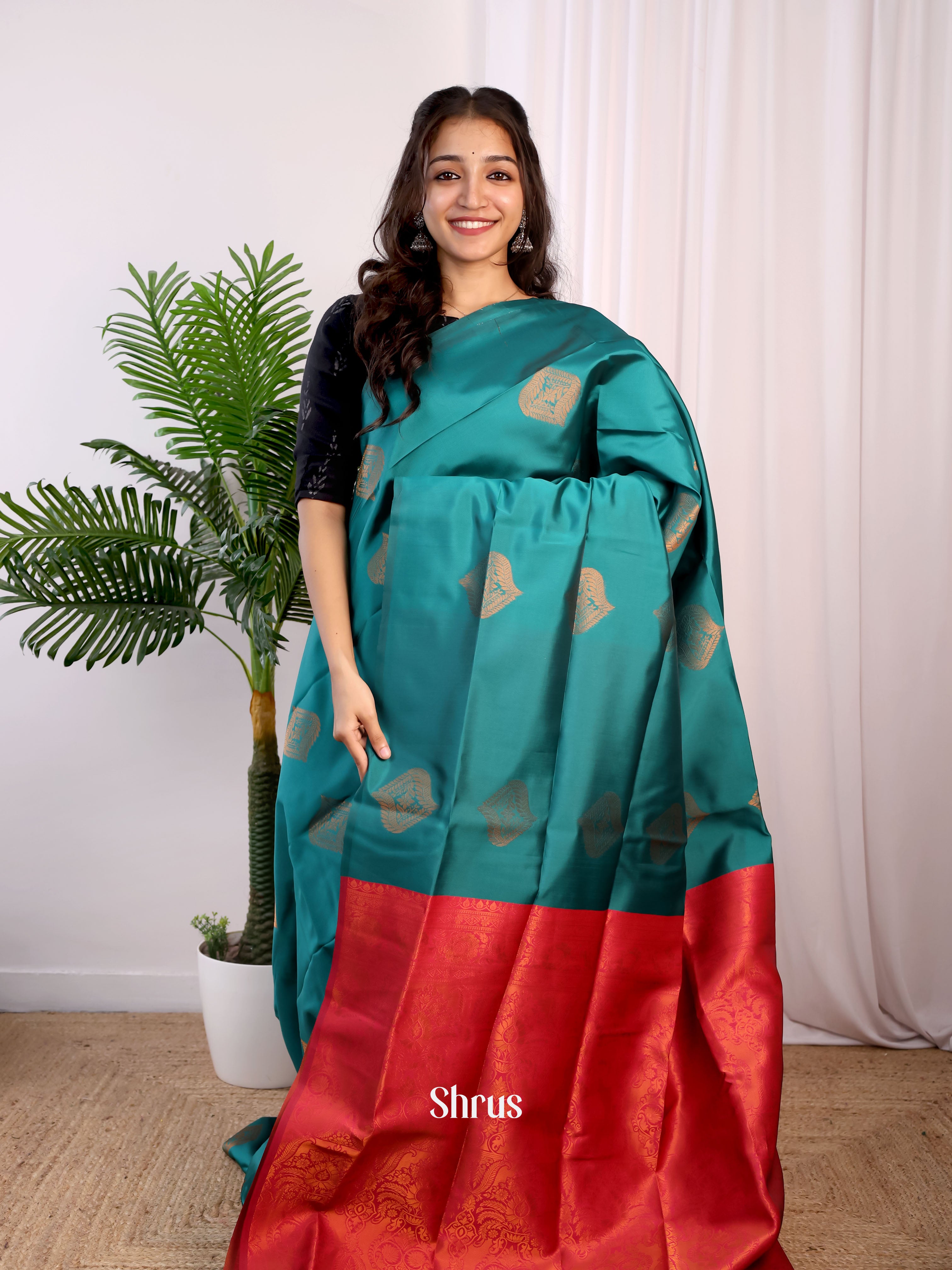 Green & Maroon- Semi Softsilk Saree - Shop on Shrus.com