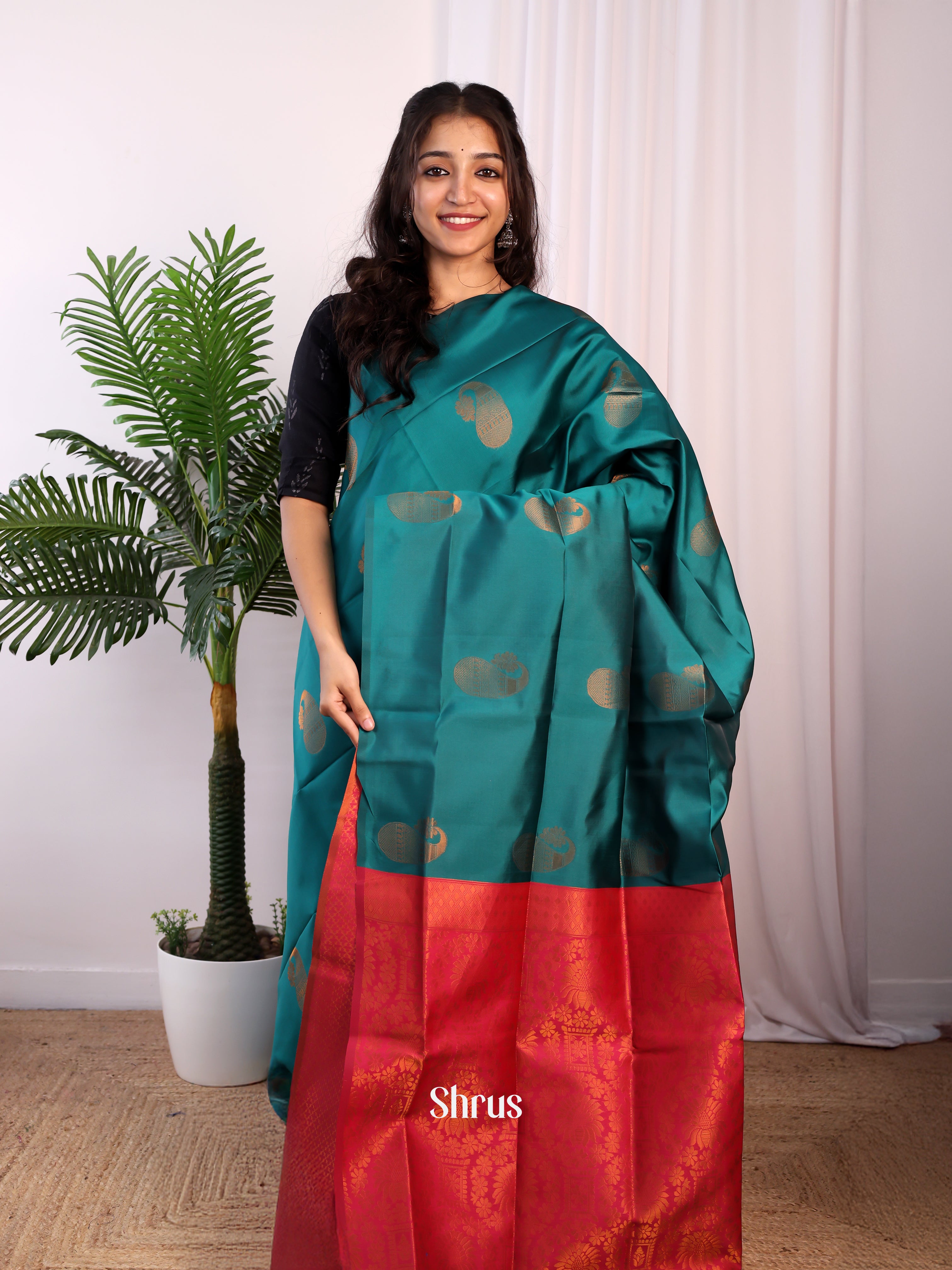 Green & Maroon - Semi Softsilk Saree - Shop on Shrus.com