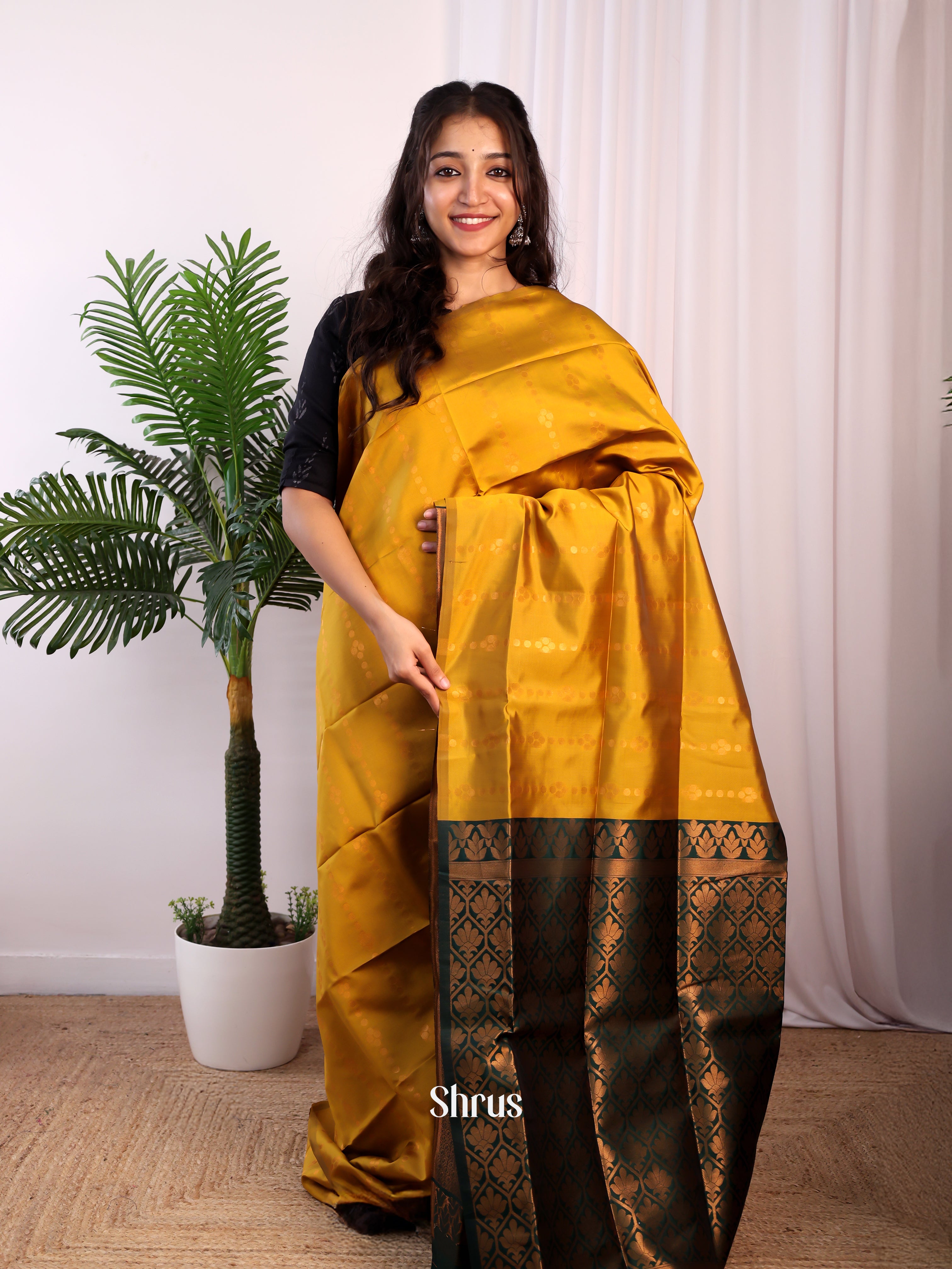 Mustard & Green - Semi Softsilk Saree - Shop on Shrus.com
