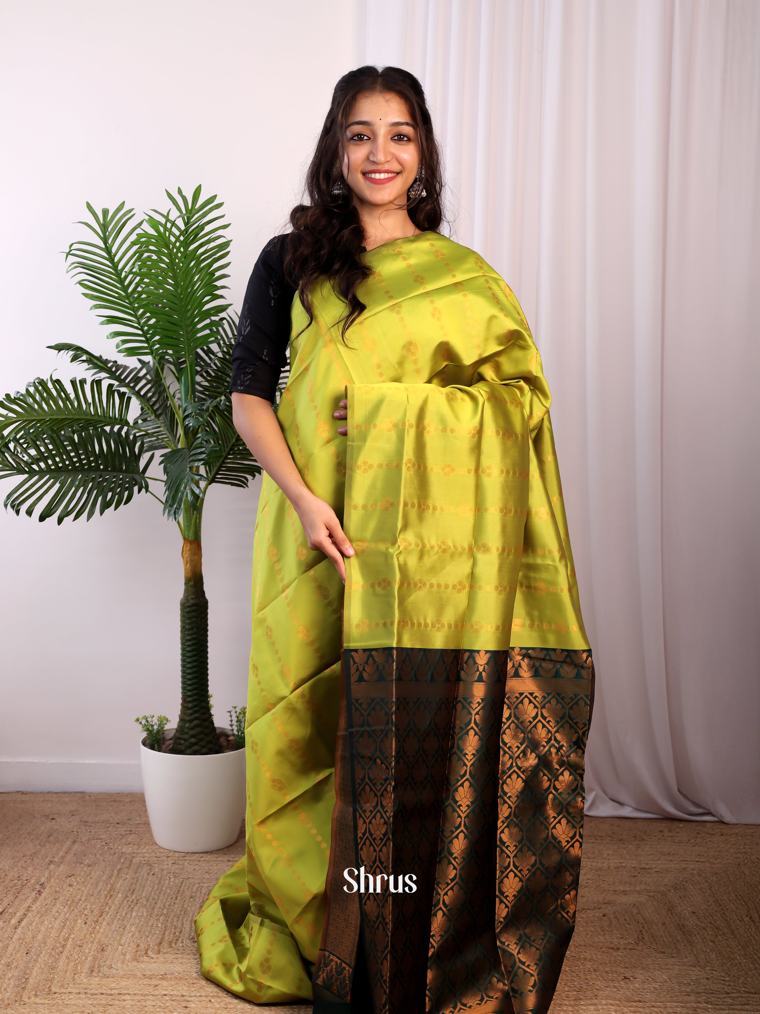 Lite Green & Green- Semi Softsilk Saree - Shop on Shrus.com