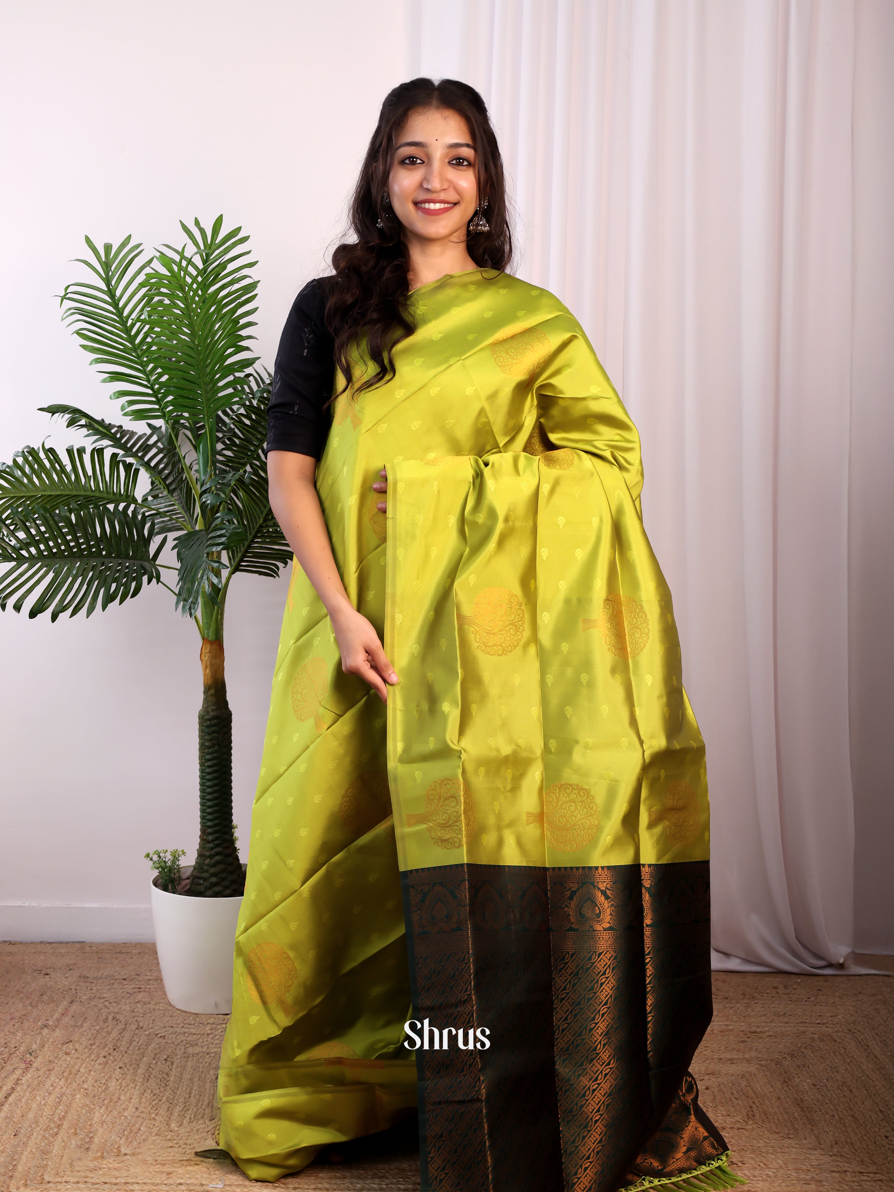 Lite Green & Green - Semi Softsilk Saree - Shop on Shrus.com