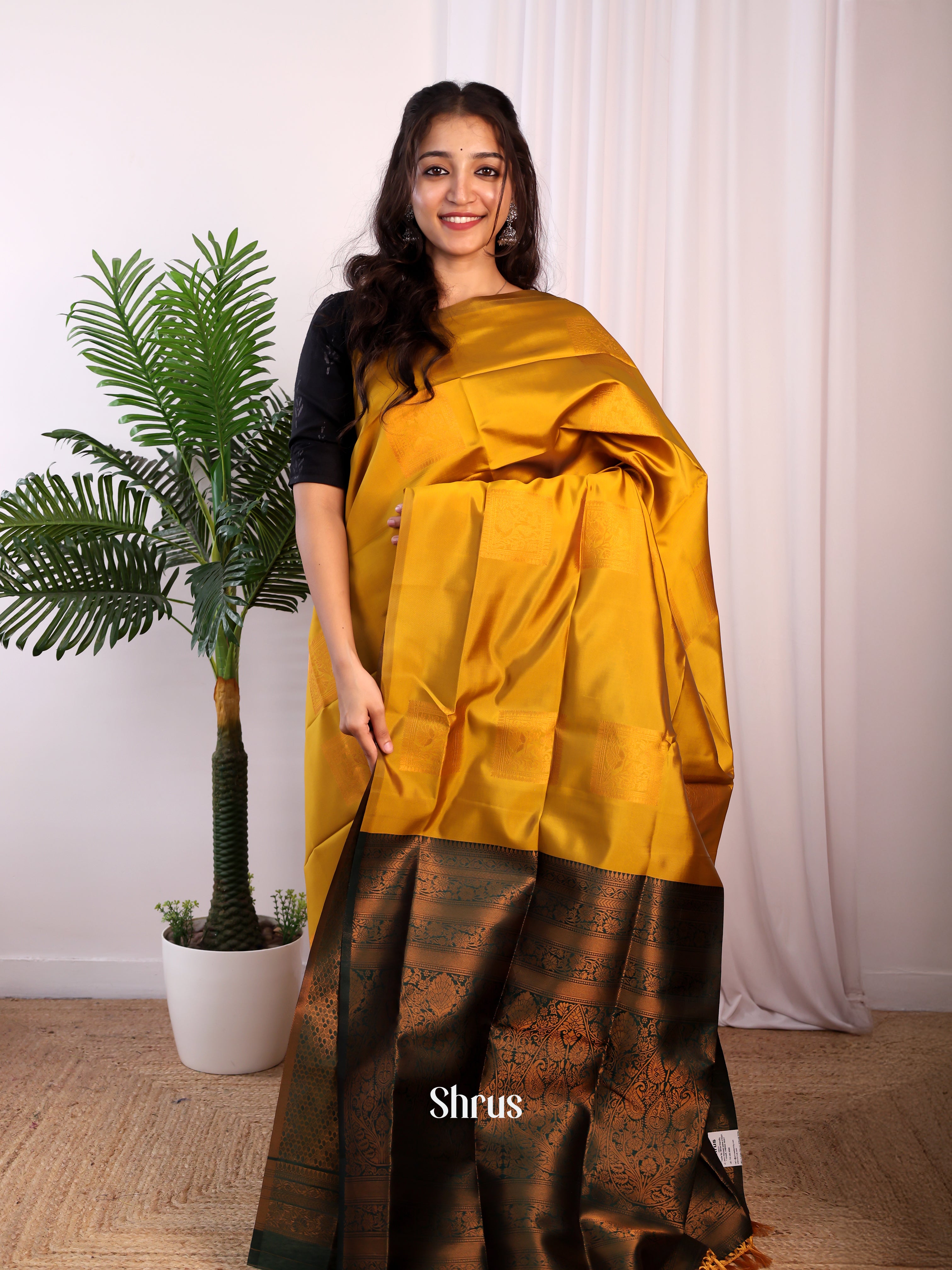 Mustard & Green - Semi Softsilk Saree - Shop on Shrus.com
