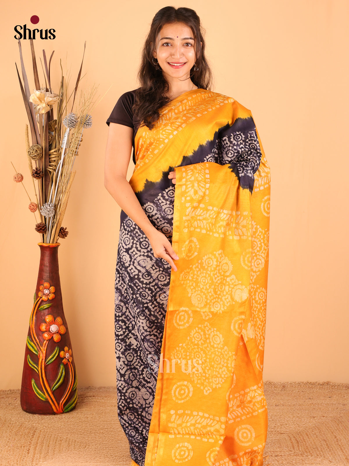 Yellow with Navy blue - Bhatik - CKS02063 - Shop on Shrus.com