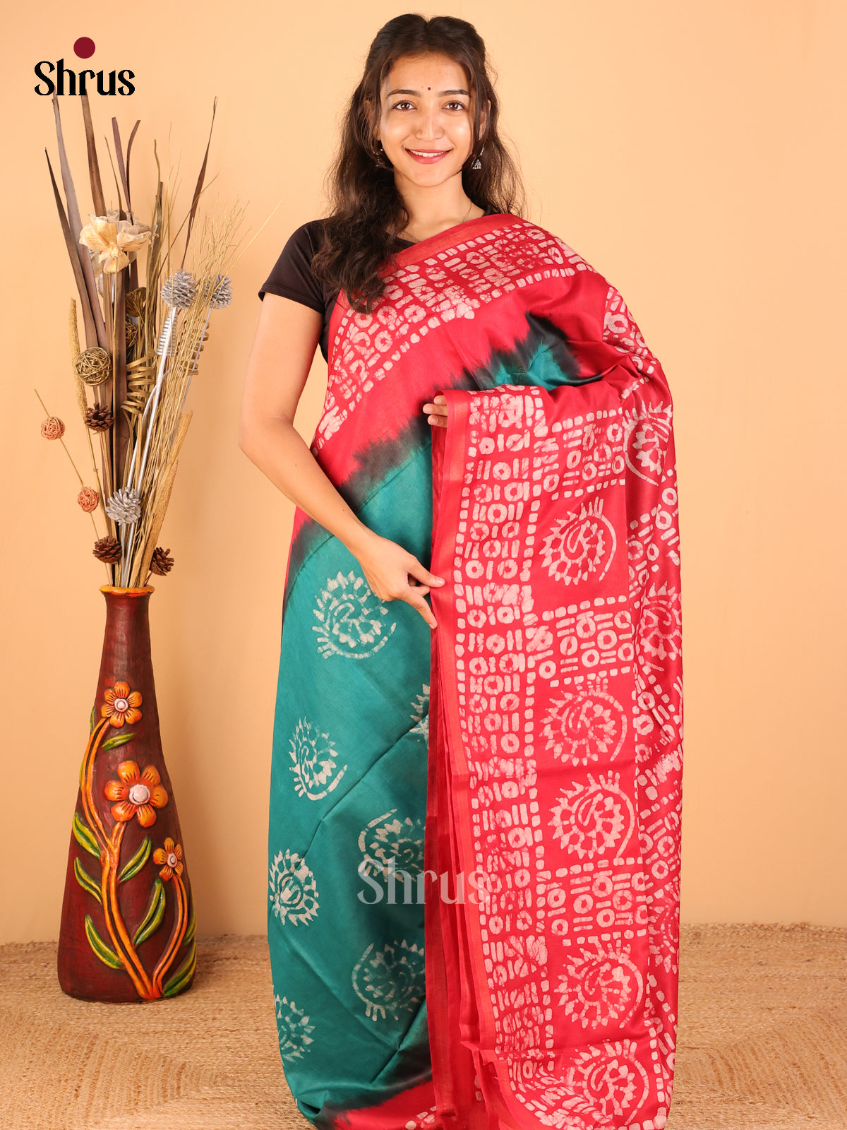 Teal green with red - Bhatik - CKS02064 - Shop on Shrus.com