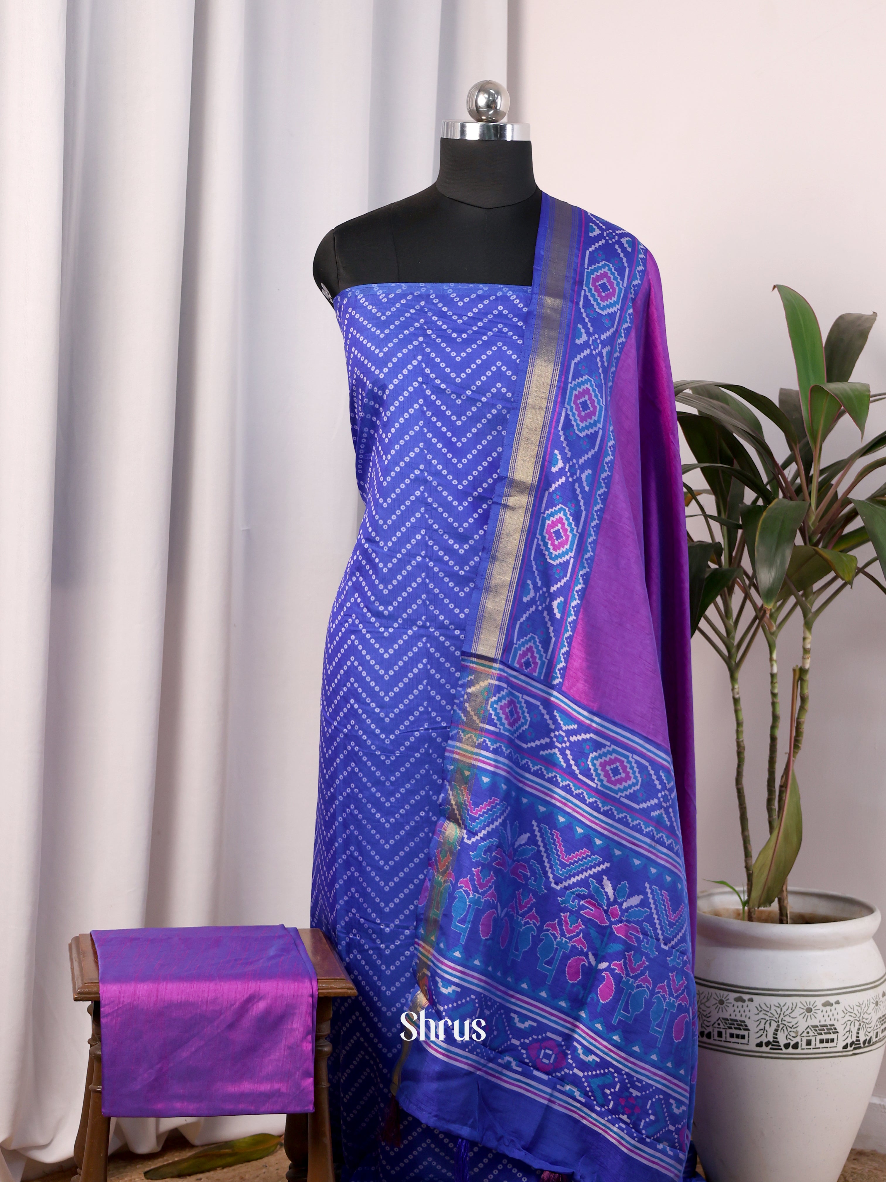 Blue & Purple - semi patola salwar - Shop on Shrus.com