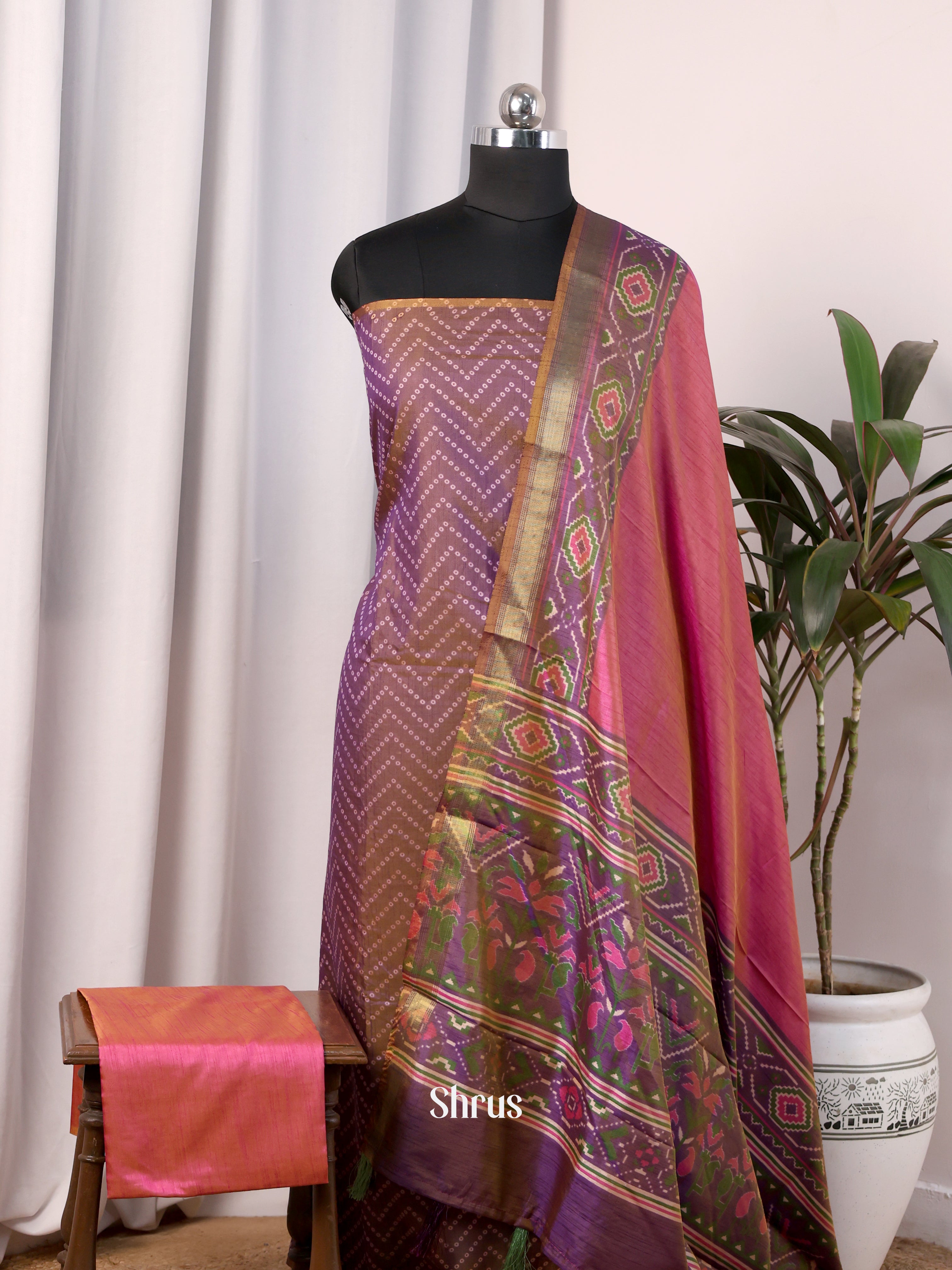 Purple & Pink - semi patola salwar - Shop on Shrus.com