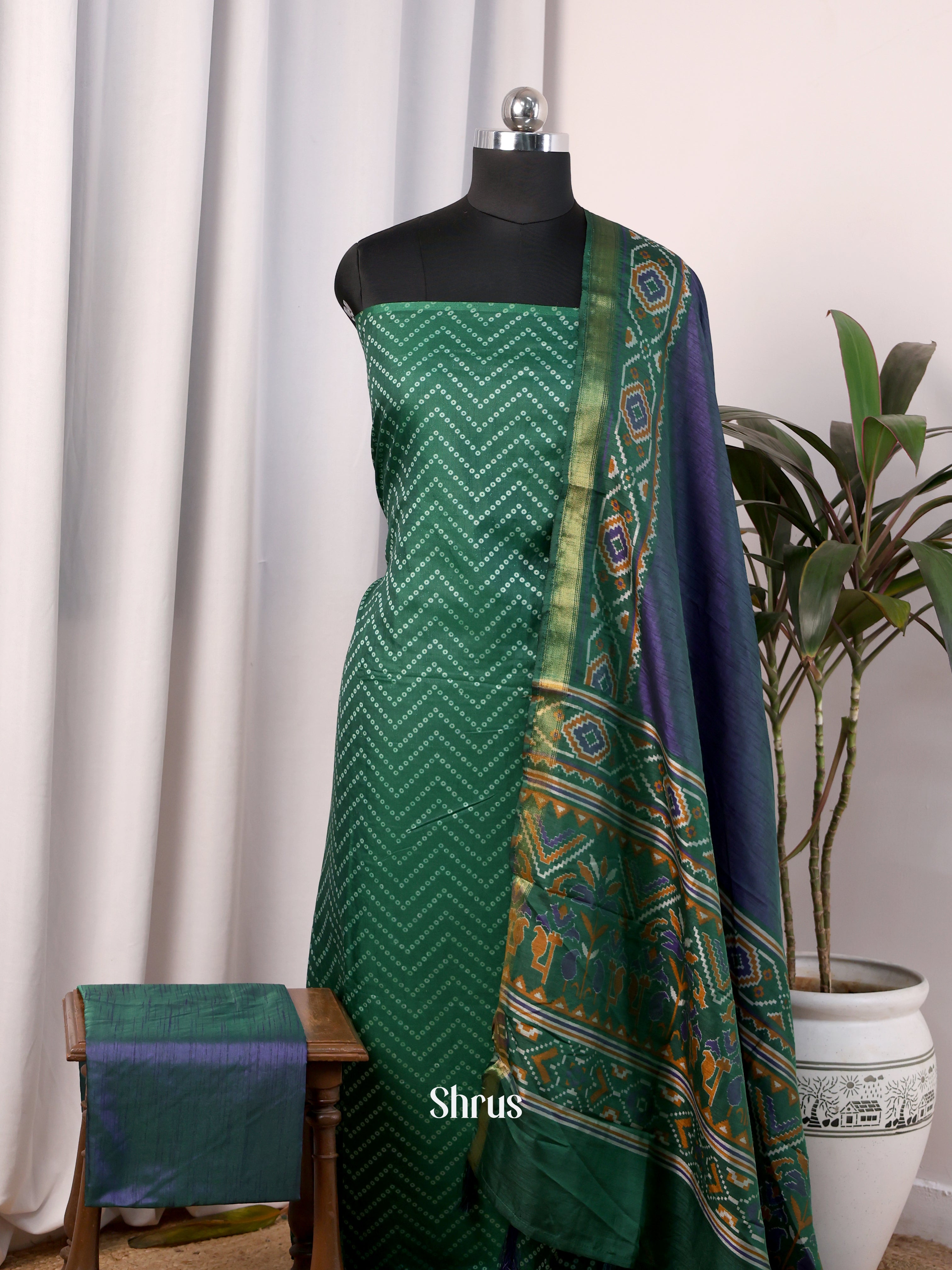 Green & Purple - semi patola salwar - Shop on Shrus.com