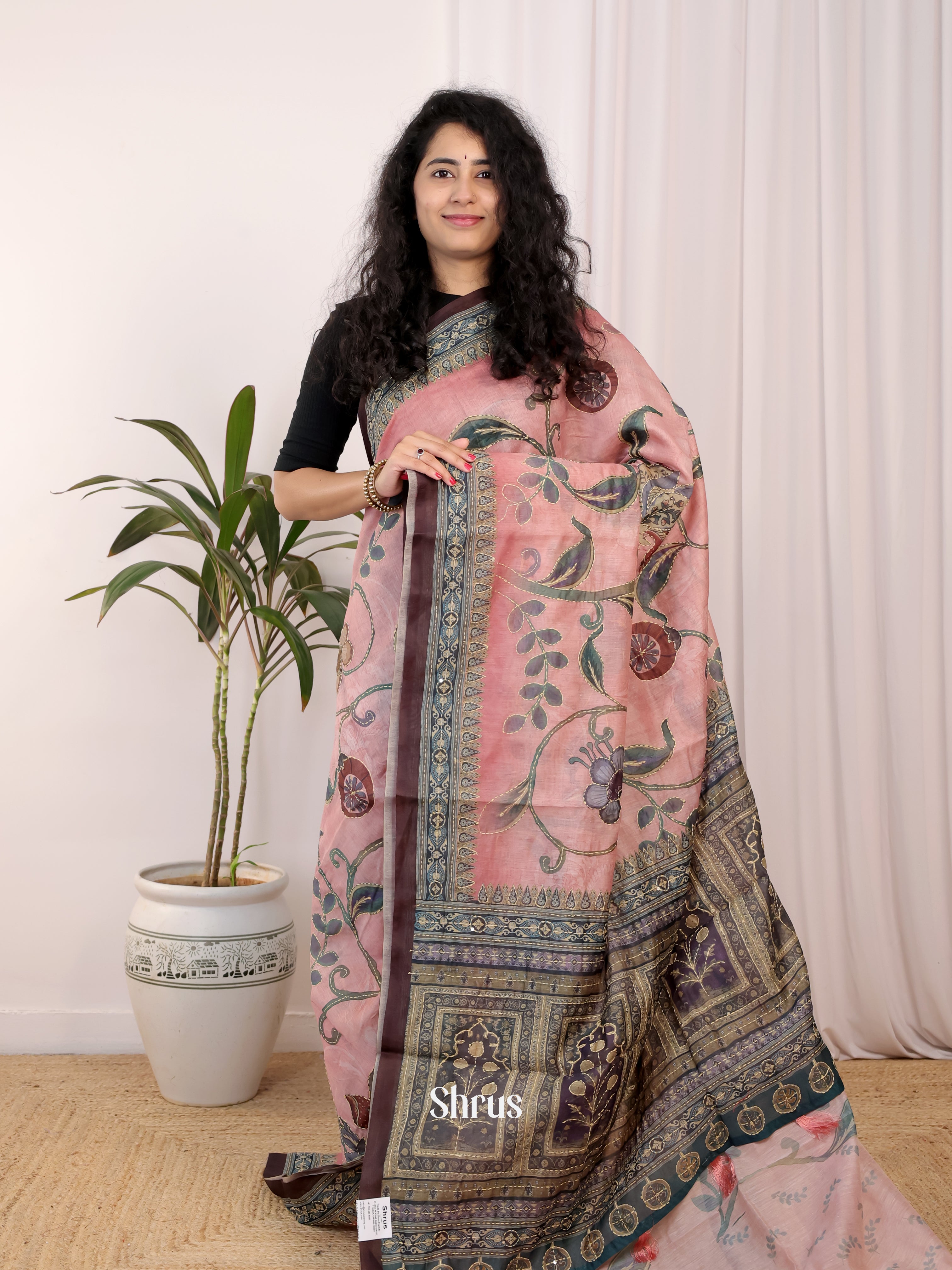 Pink & Purple - Semi Kantha Saree - Shop on Shrus.com