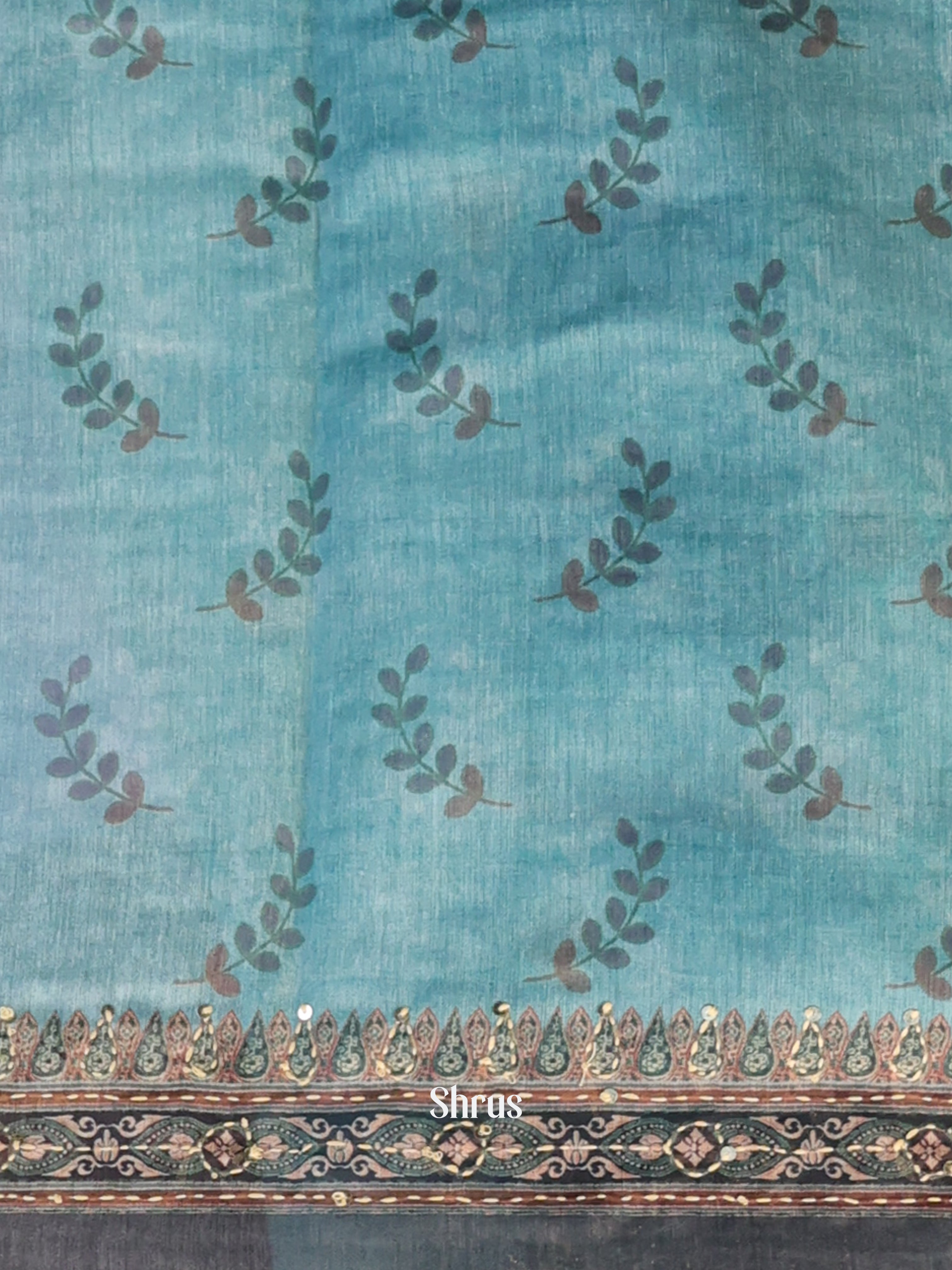 Blue & Grey- Semi Kantha Saree - Shop on Shrus.com