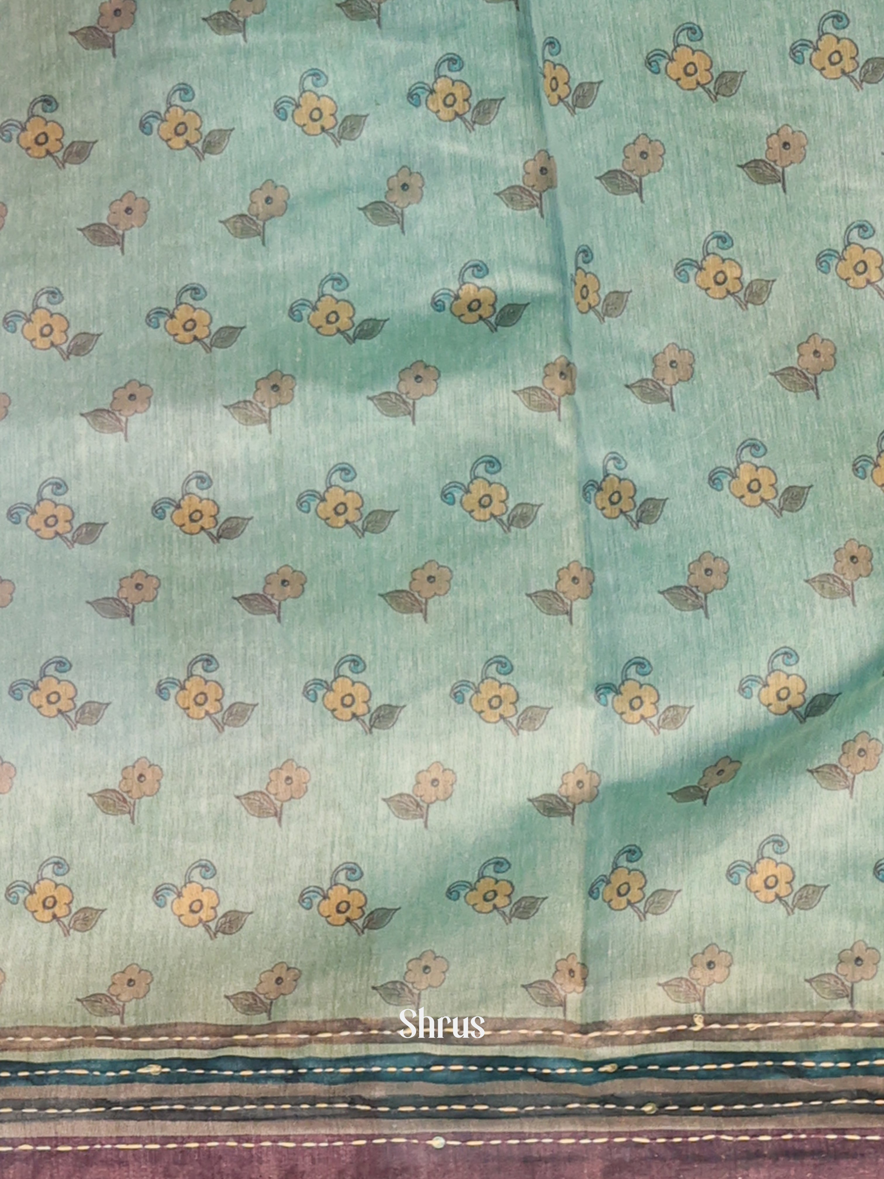 Green & Brown - Semi Kantha Saree - Shop on Shrus.com