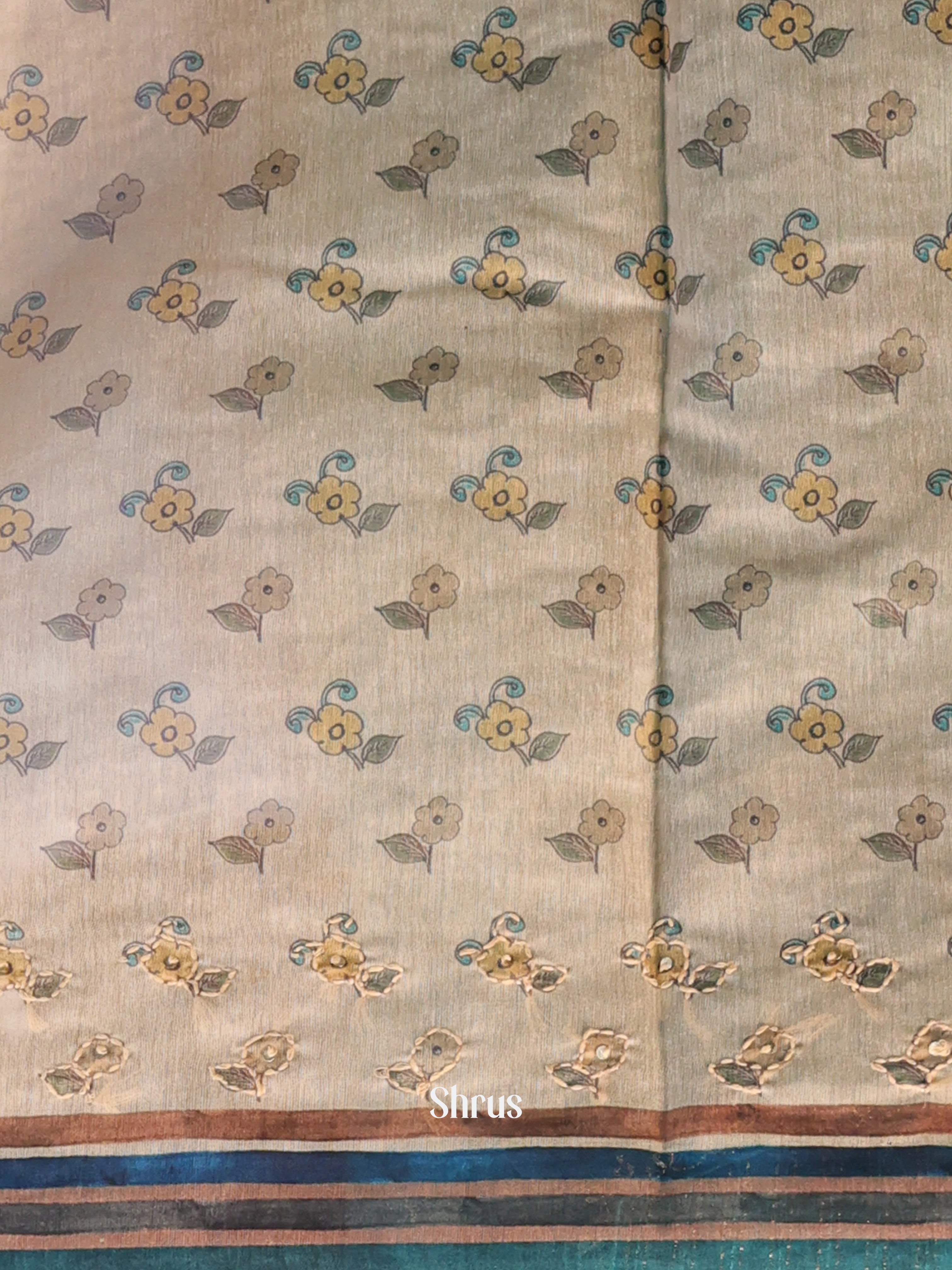 Peach & Blue - Semi Kantha Saree - Shop on Shrus.com