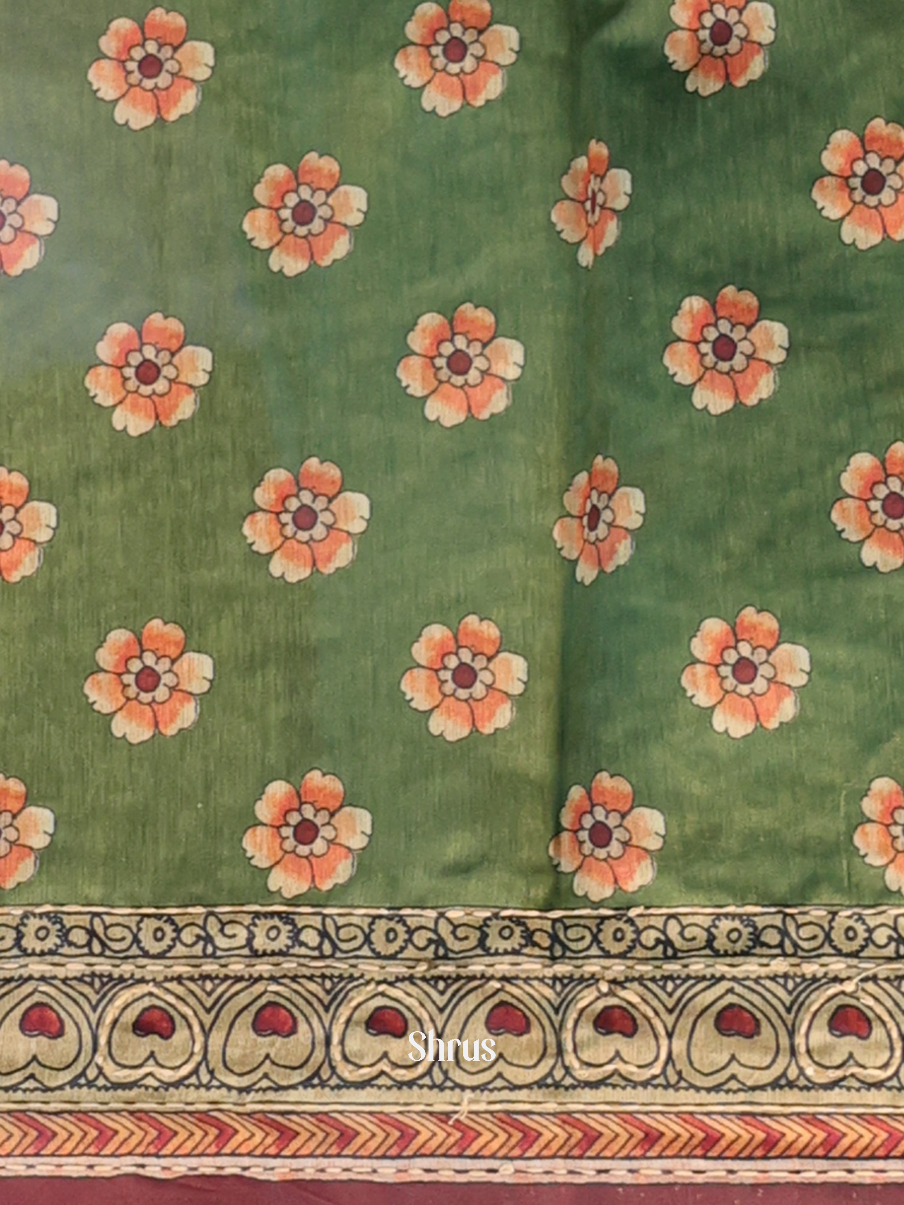 Green & Brown- Semi Kantha Saree - Shop on Shrus.com