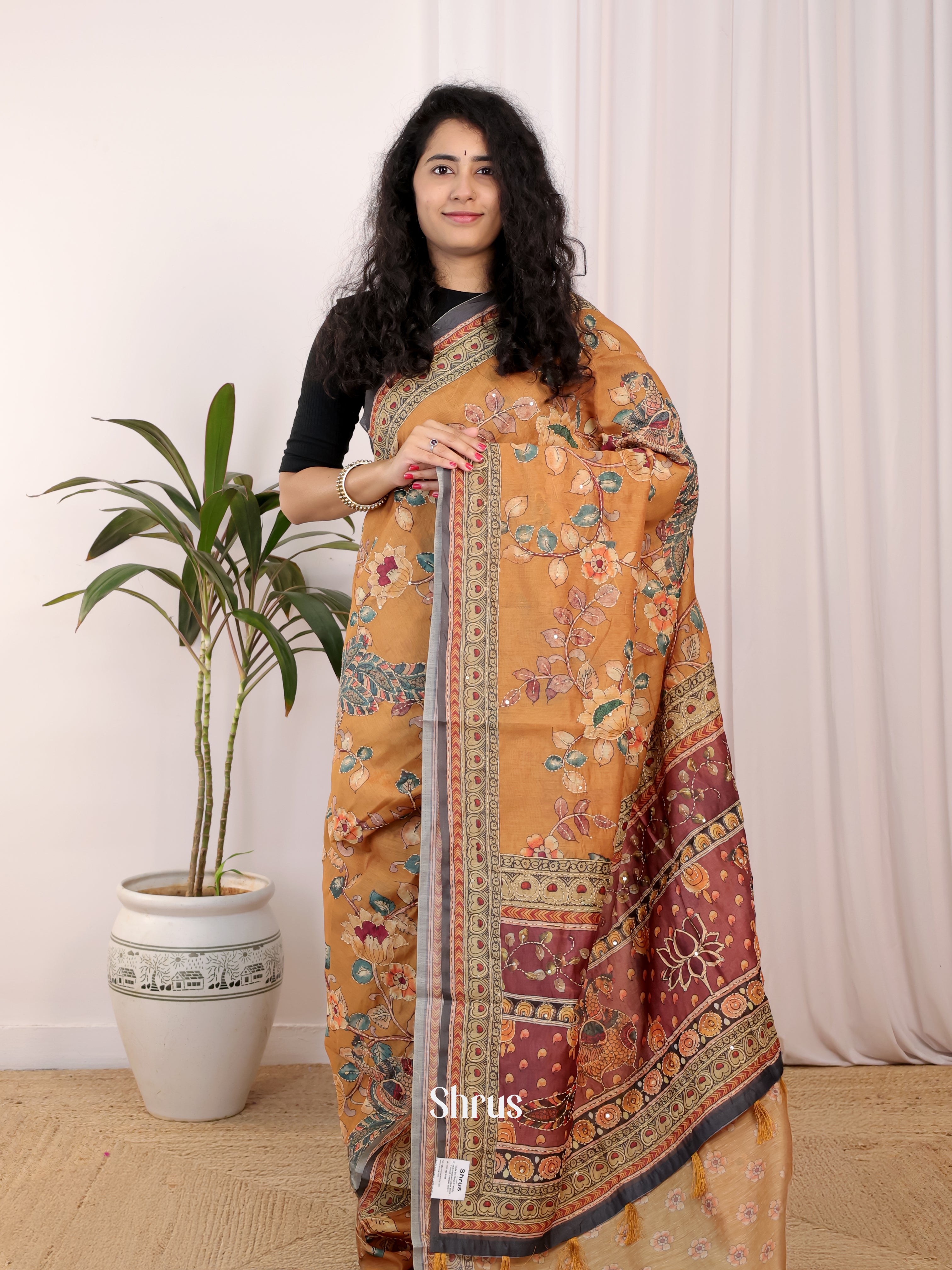 Dull Brown - Semi Kantha Saree - Shop on Shrus.com