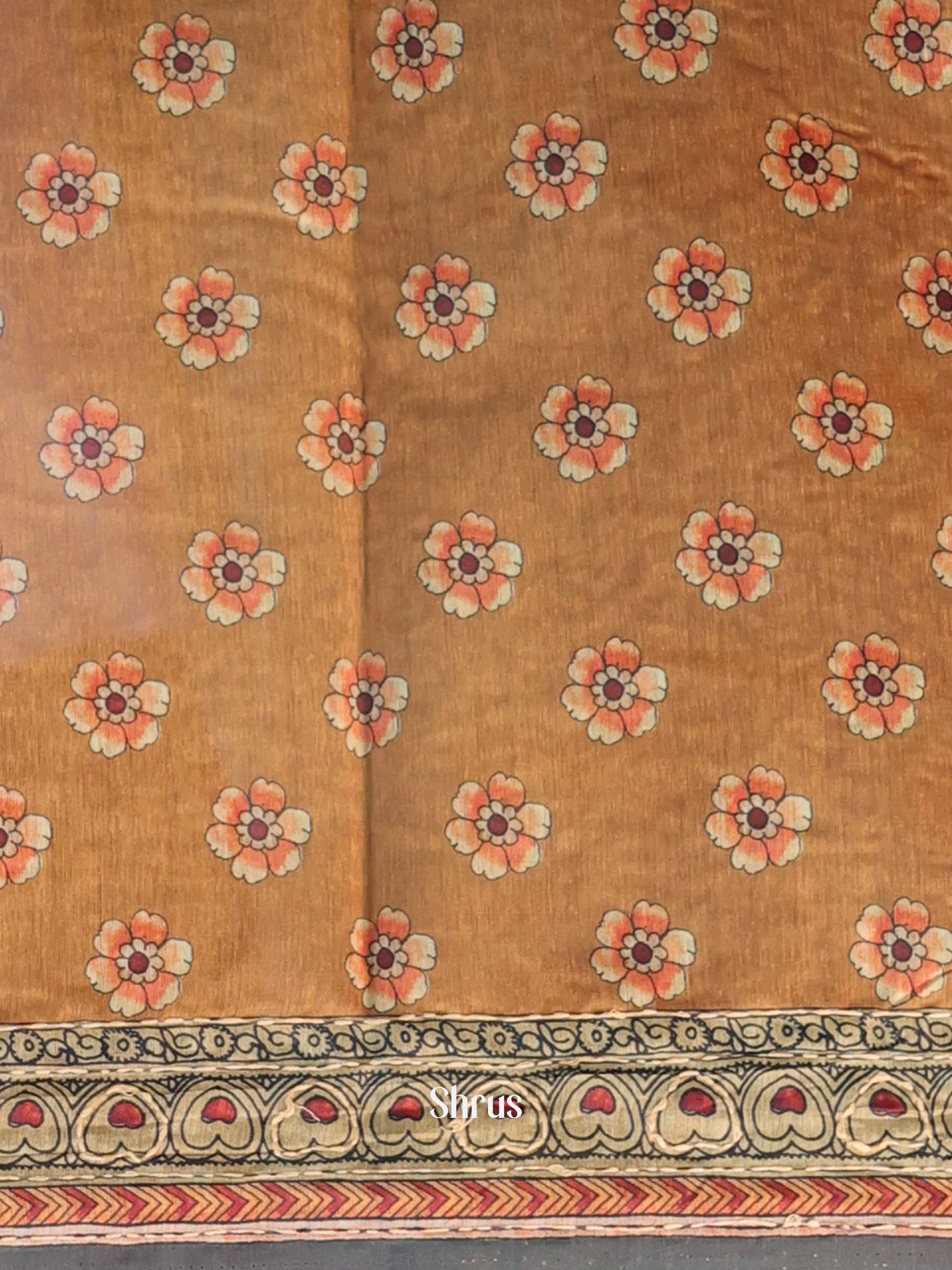 Dull Brown - Semi Kantha Saree - Shop on Shrus.com