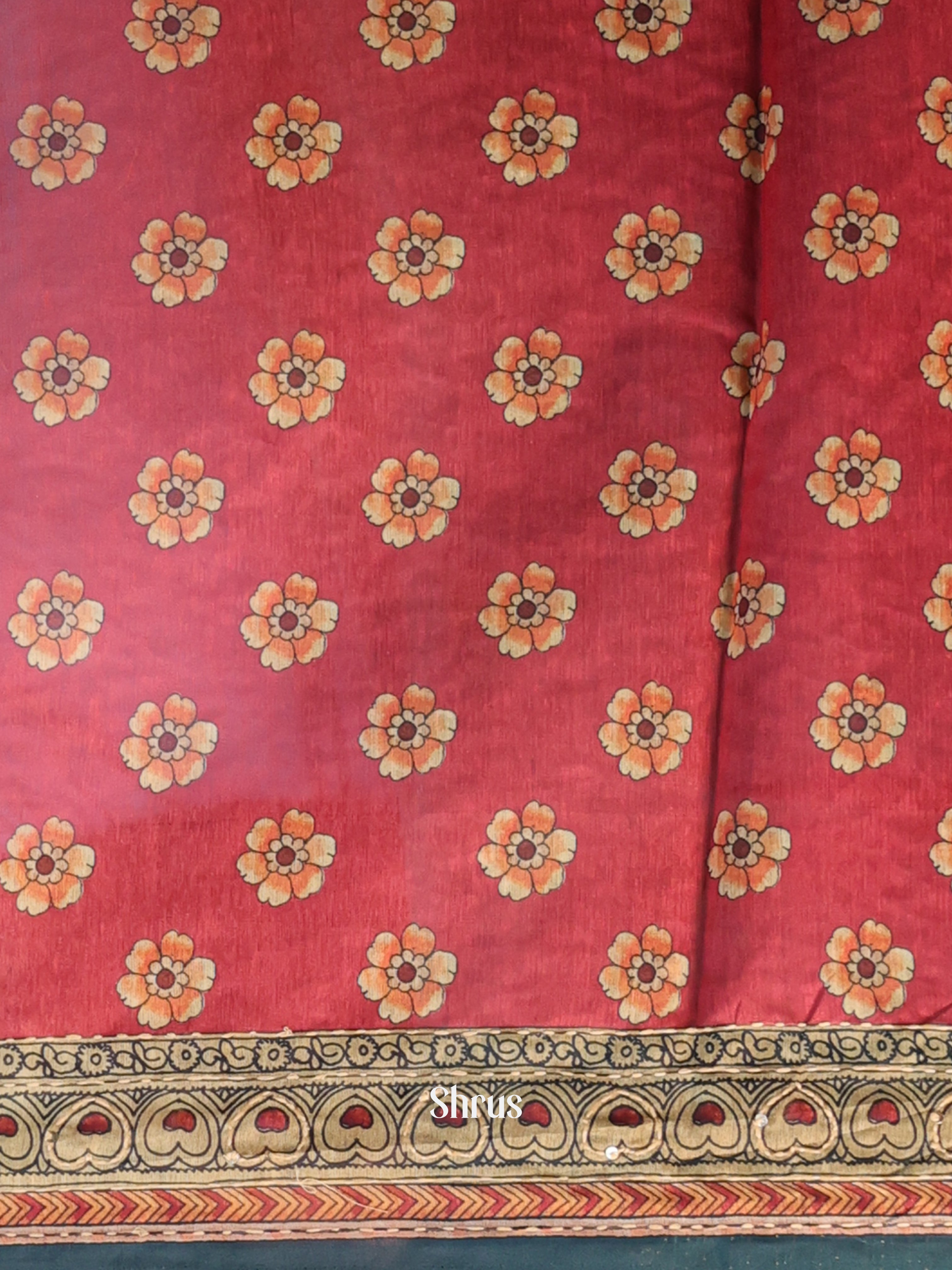 Red & Orange - Semi Kantha Saree - Shop on Shrus.com