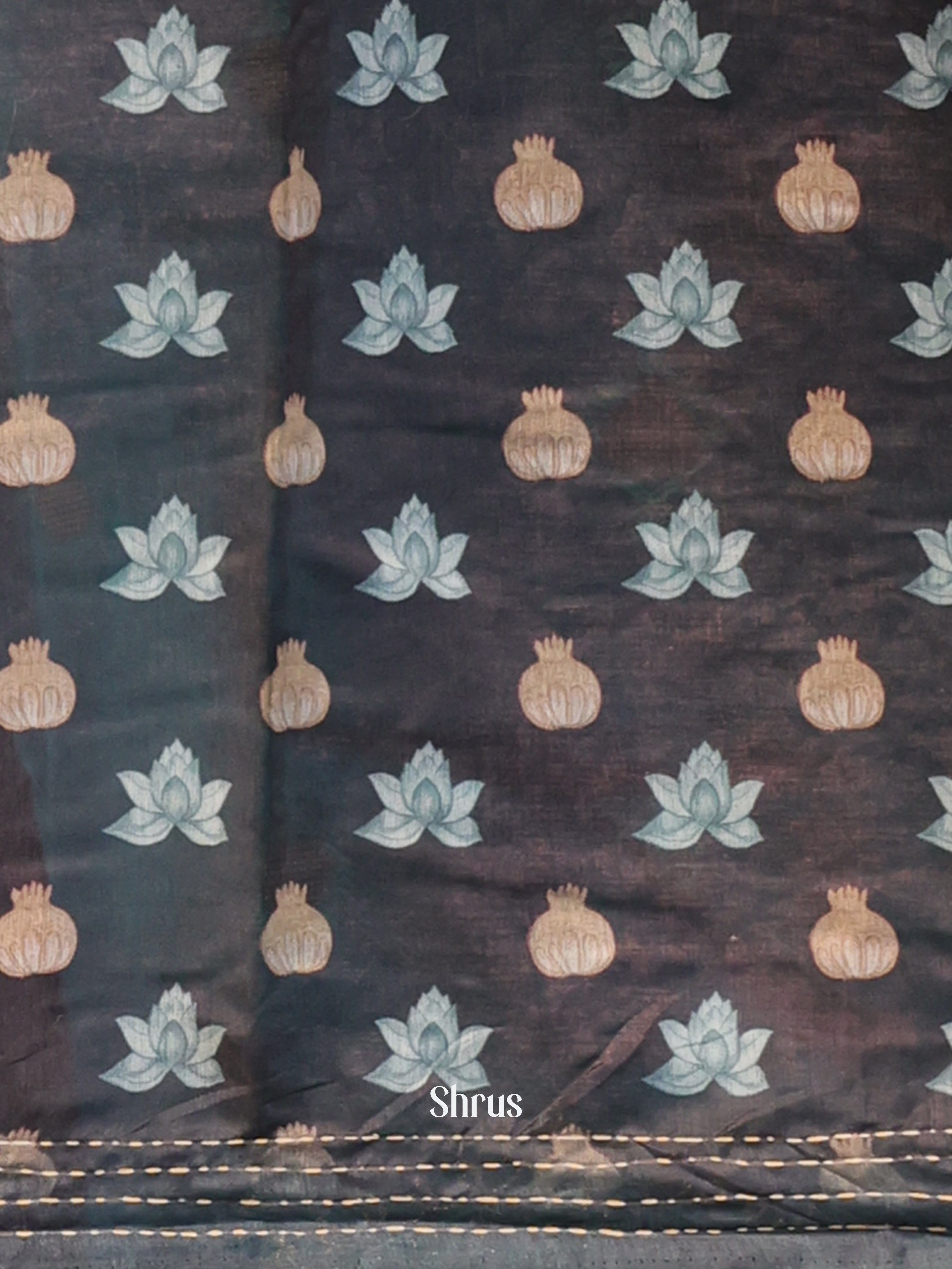 Grey & Brown - Semi Kantha Saree - Shop on Shrus.com
