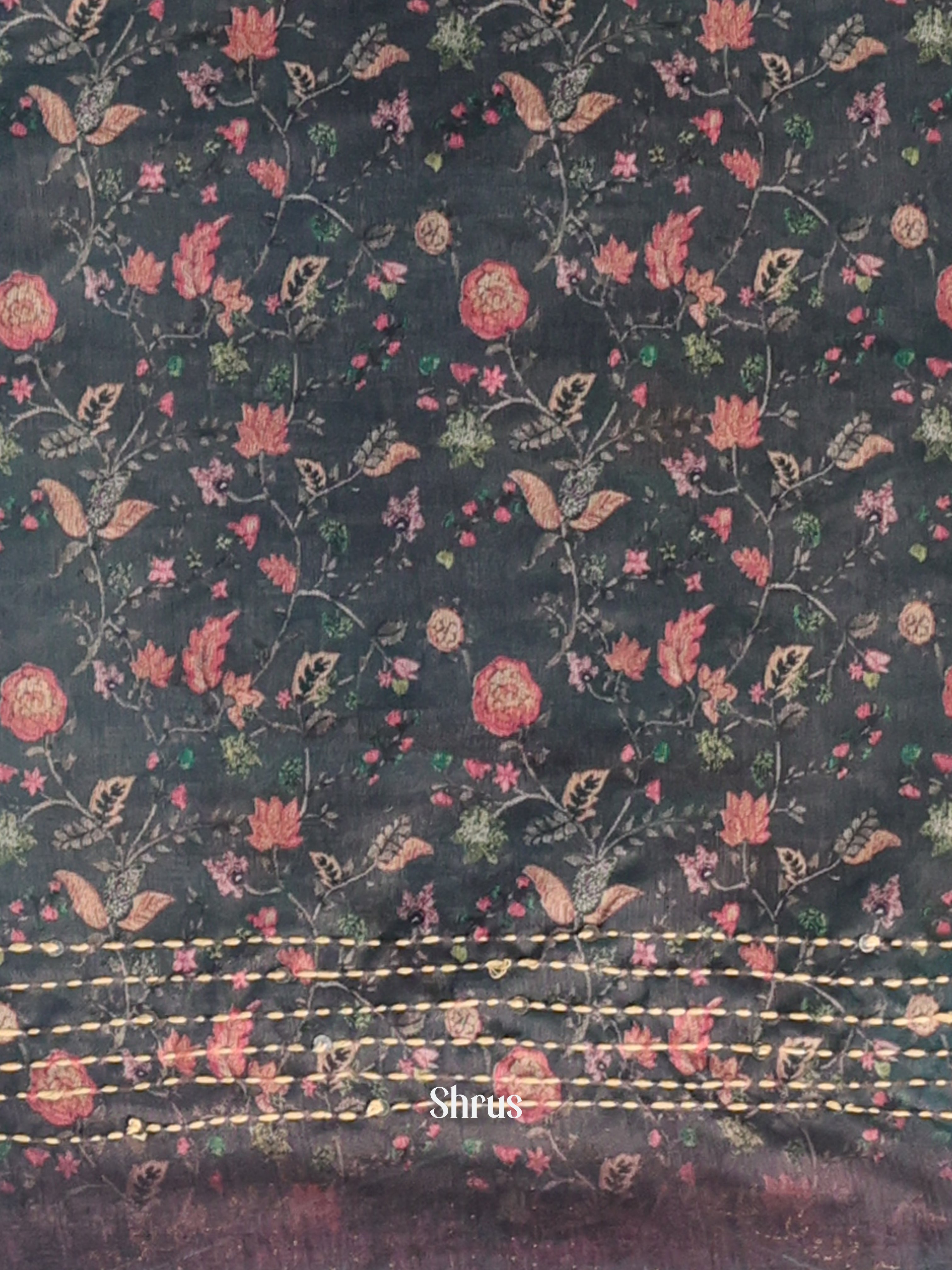 Pink & Grey - Semi Kantha Saree - Shop on Shrus.com