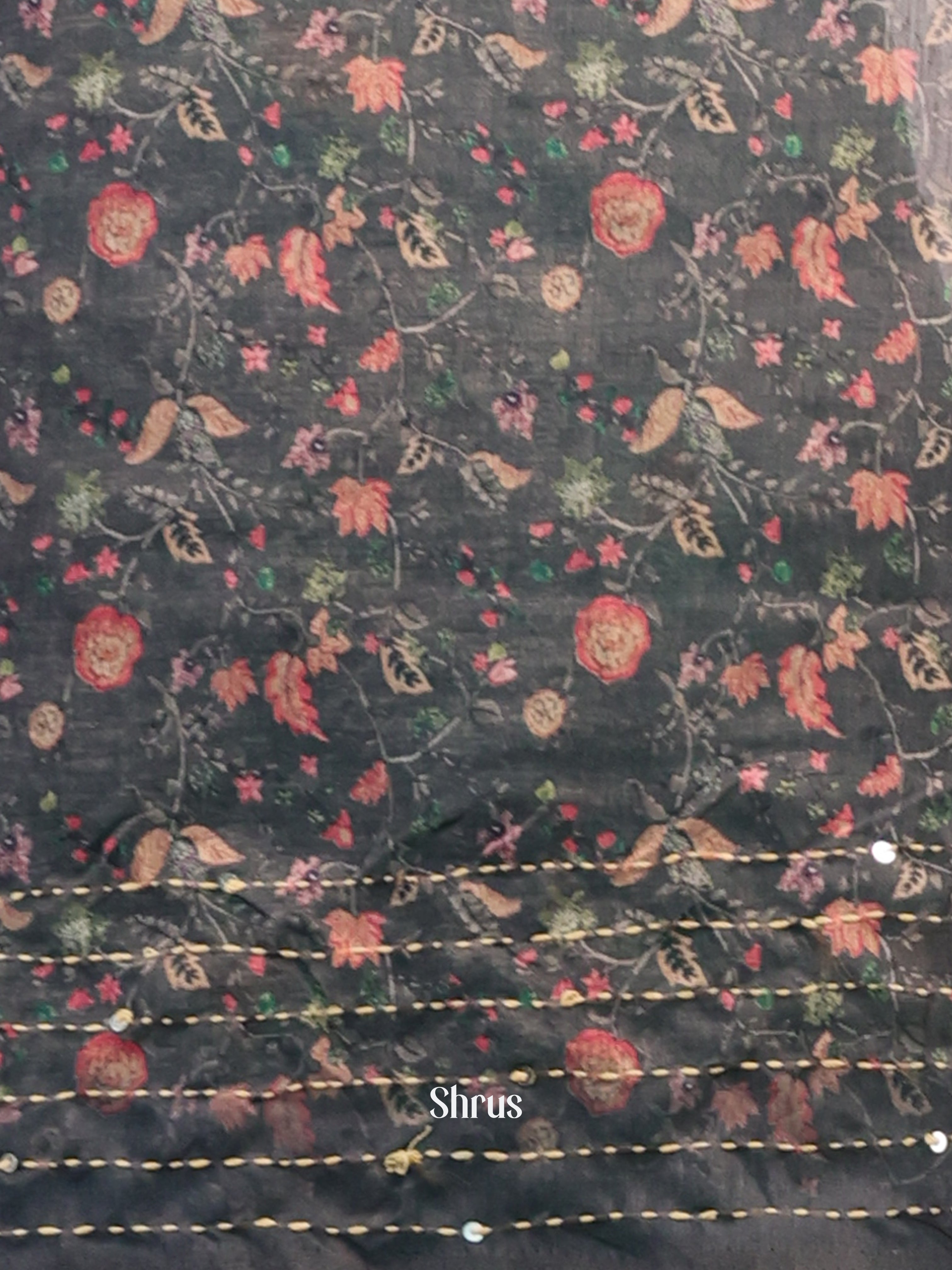 Grey- Semi Kantha Saree - Shop on Shrus.com