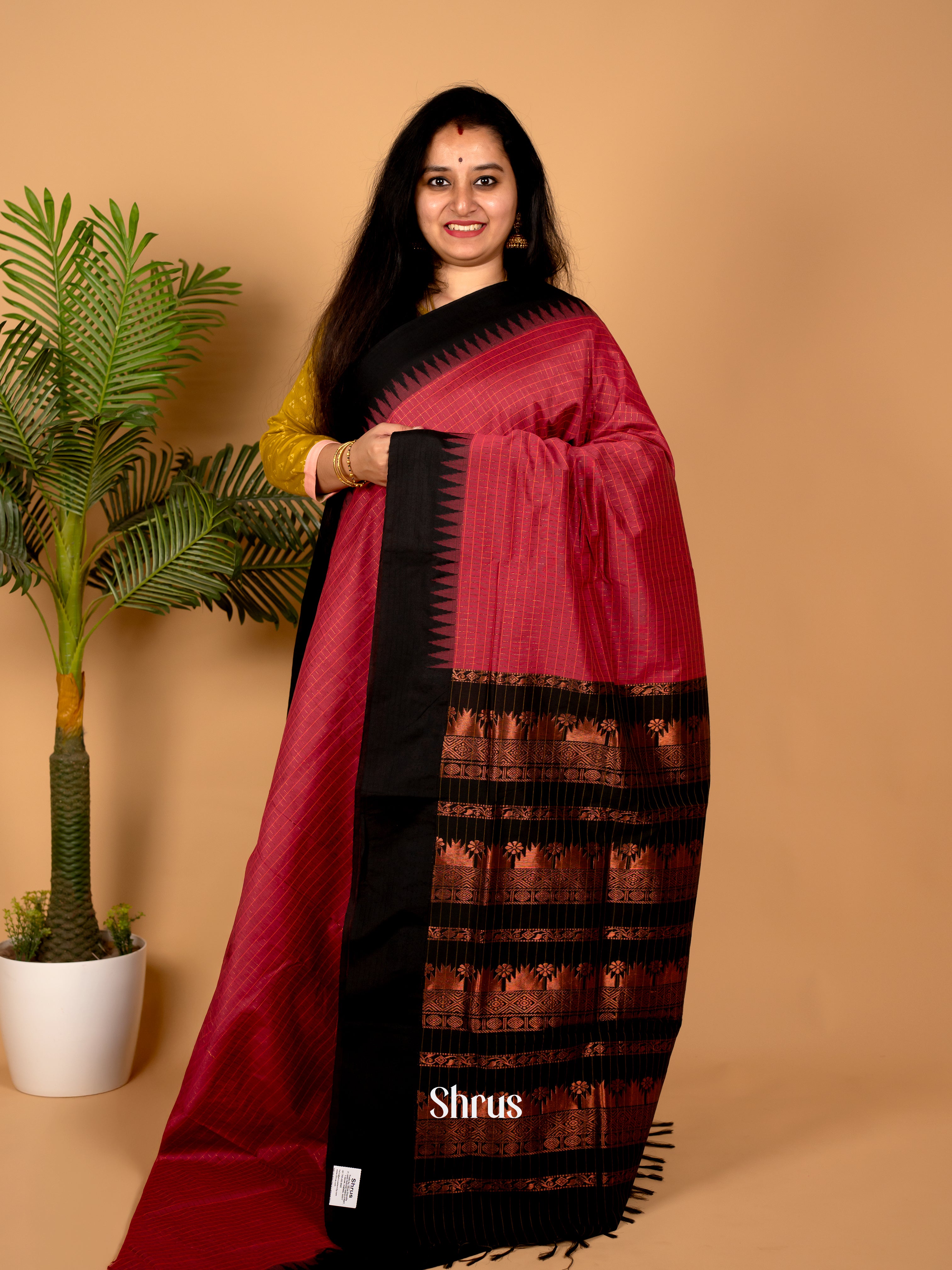 Maroon & Black - Kalyani Cotton Saree - Shop on Shrus.com
