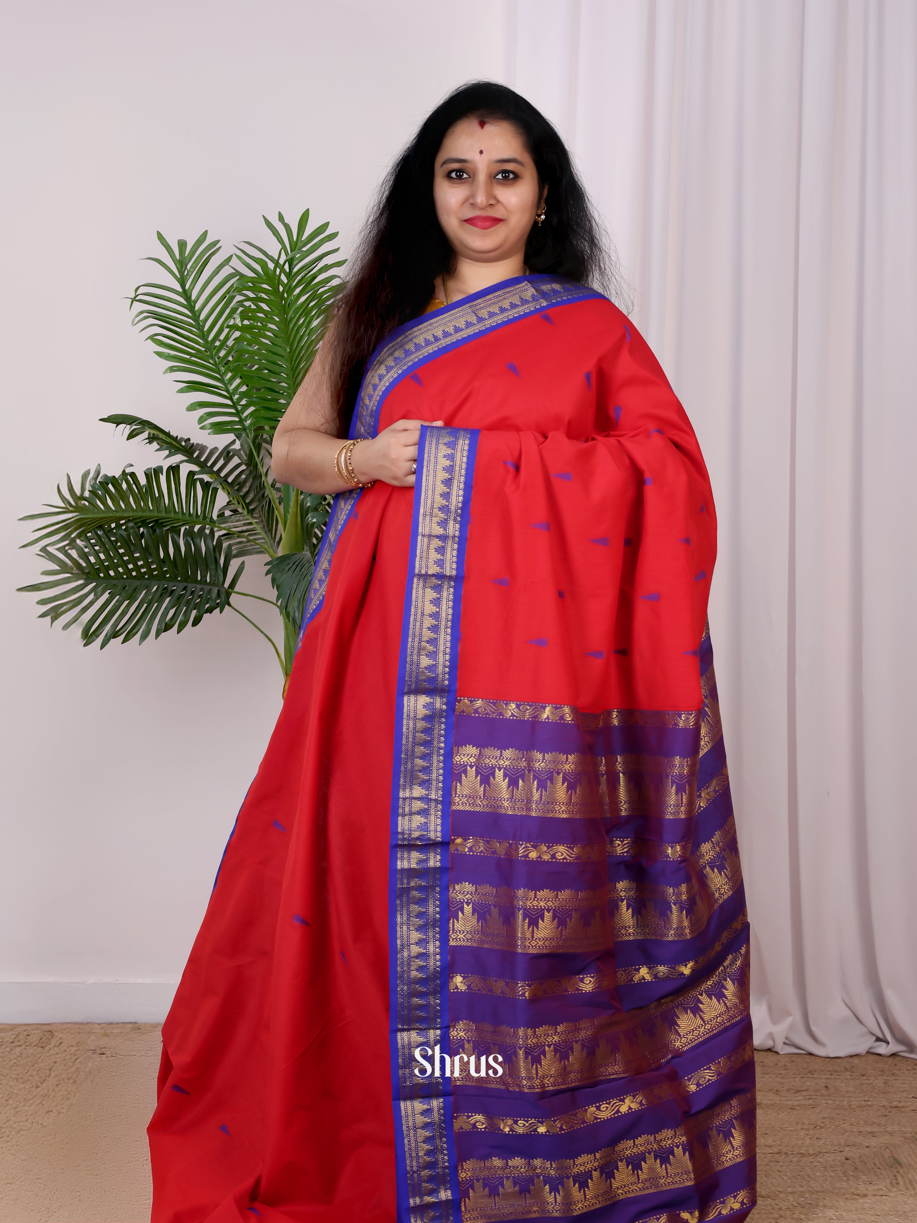 REd & Blue - Kalyani Cotton Saree - Shop on Shrus.com