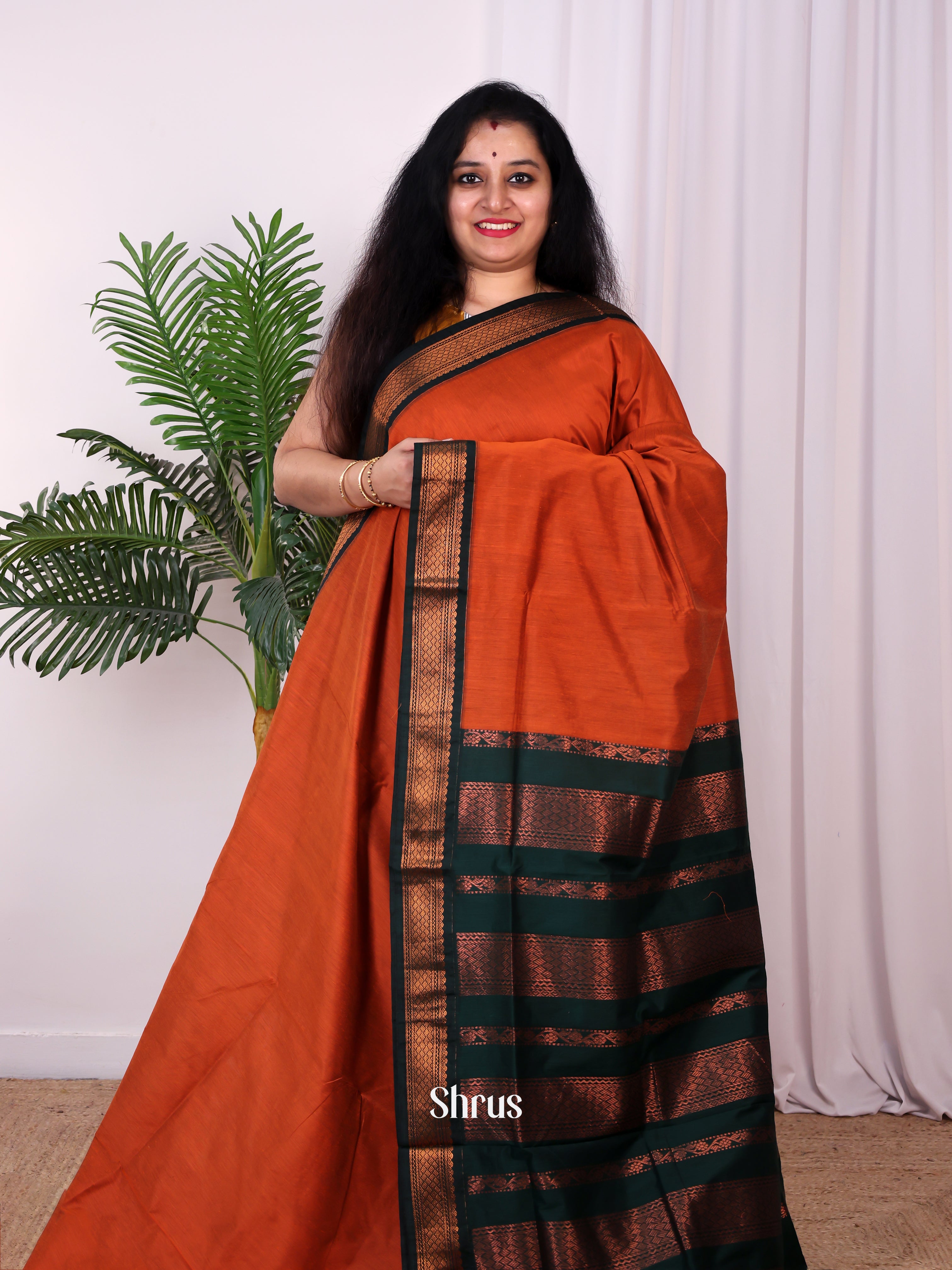 Orange & Green- Kalyani Cotton Saree - Shop on Shrus.com