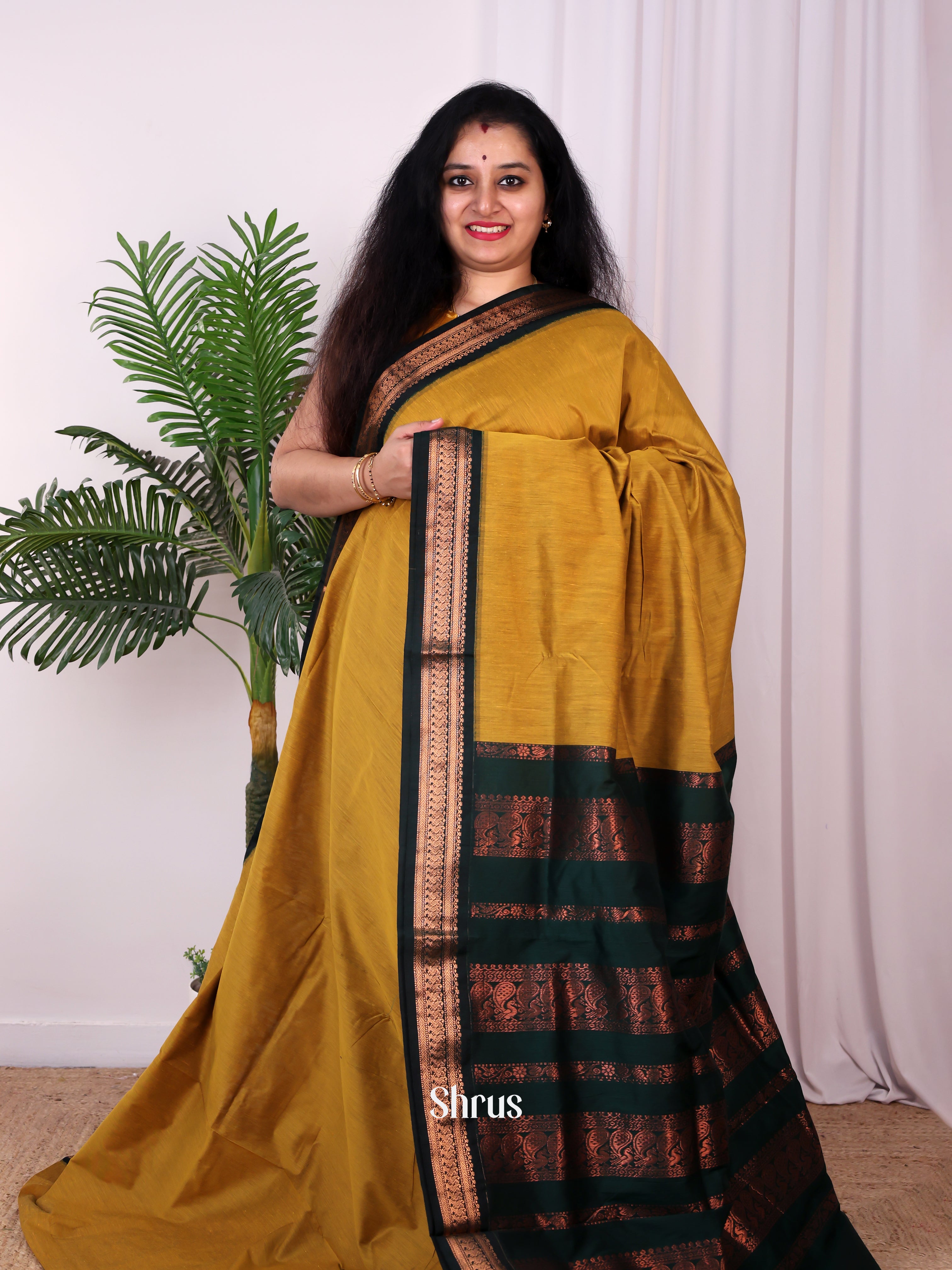 Mustardy Green & Green - Kalyani Cotton Saree - Shop on Shrus.com