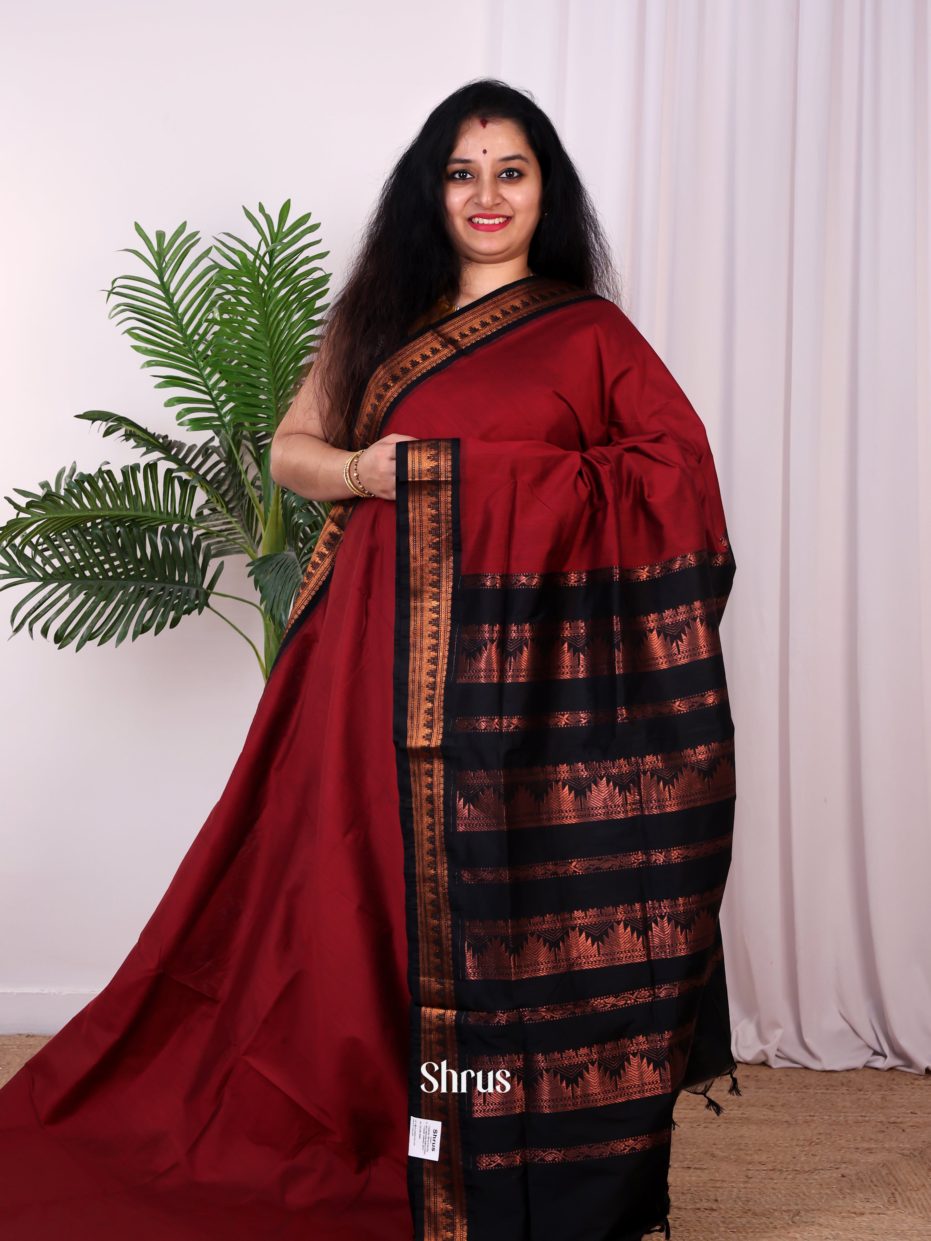 Maroon & Black - Kalyani Cotton Saree - Shop on Shrus.com