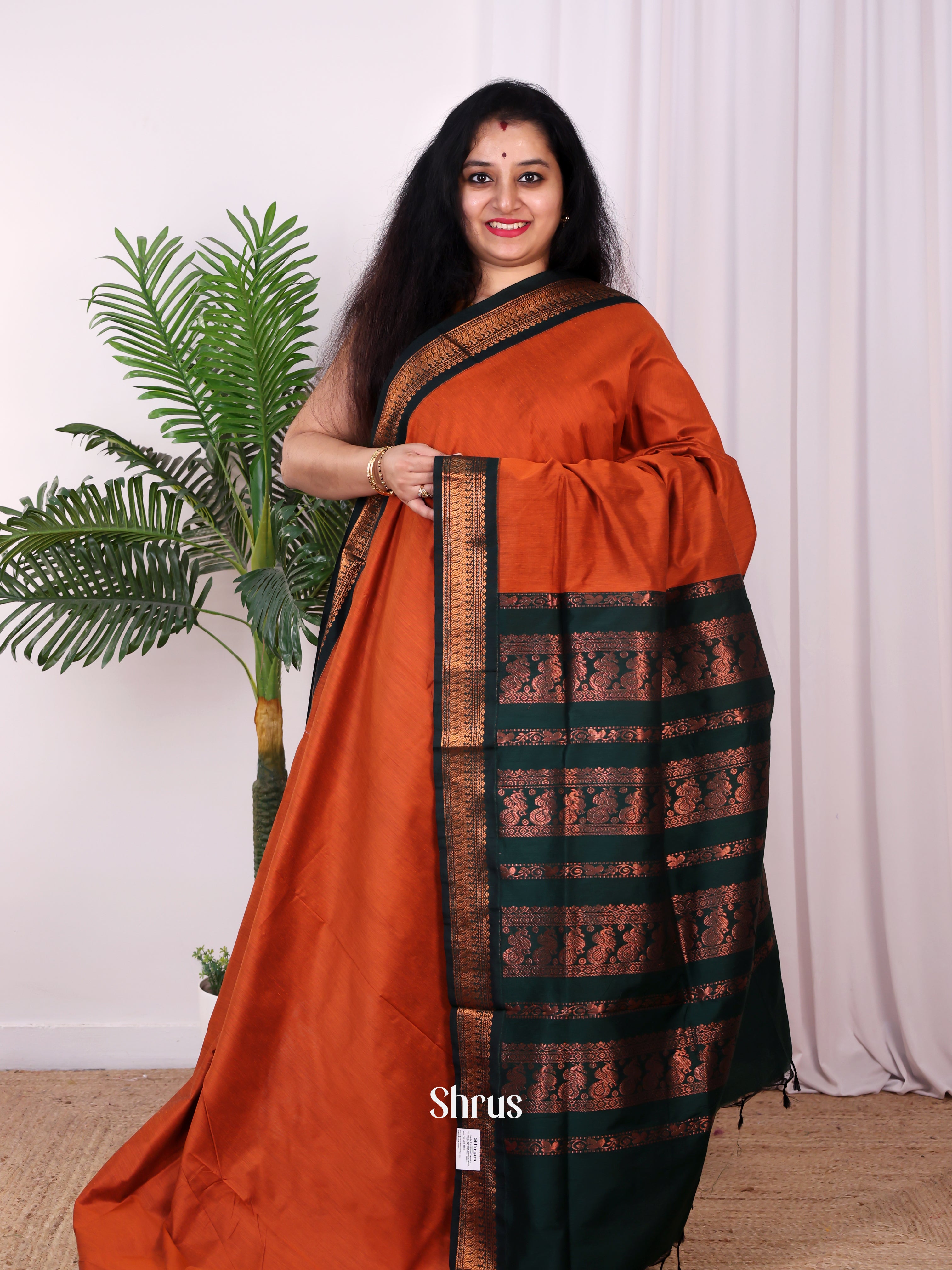 Orange & Green - Kalyani Cotton Saree - Shop on Shrus.com