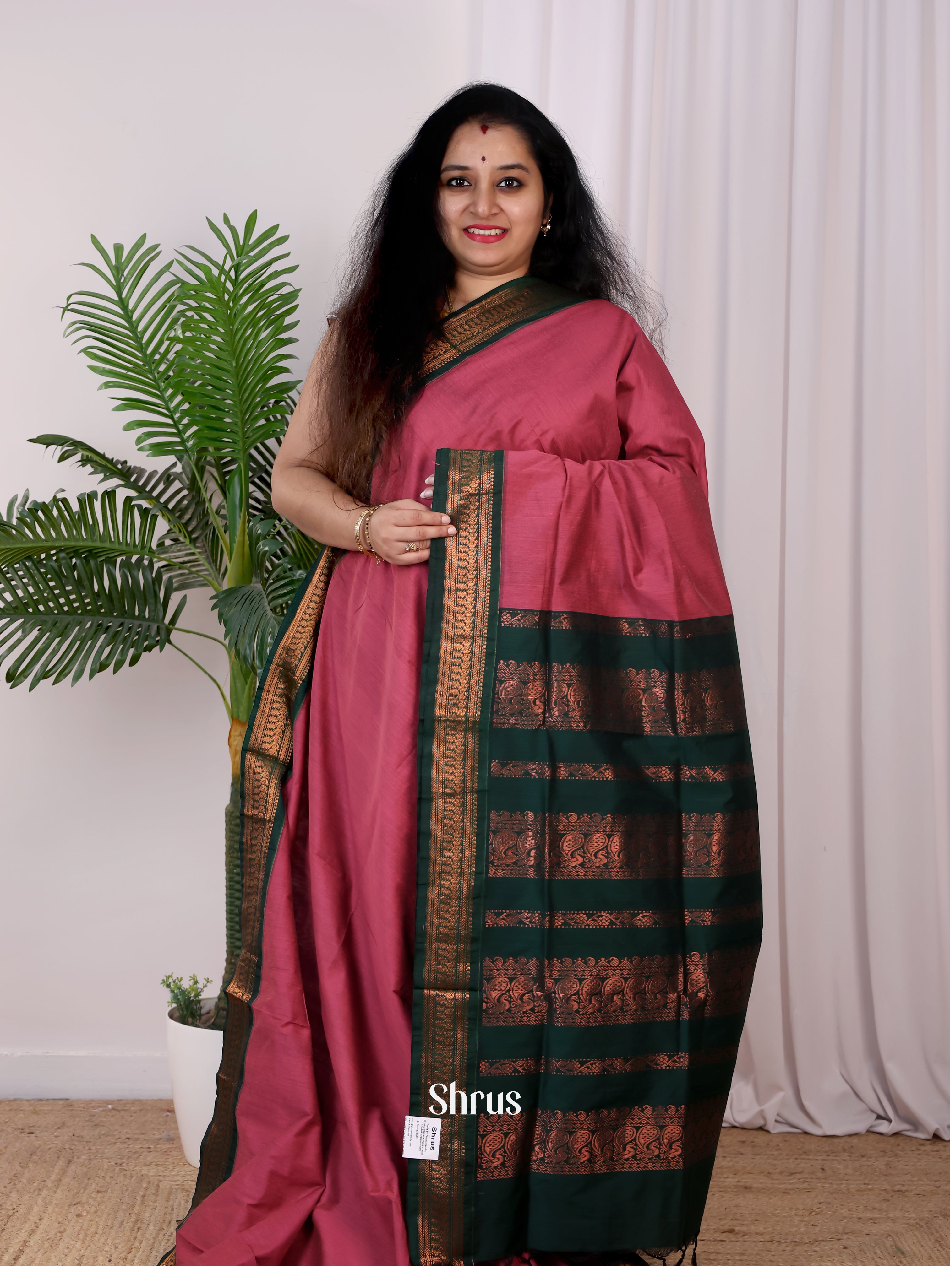 Pink & Green- Kalyani Cotton Saree - Shop on Shrus.com