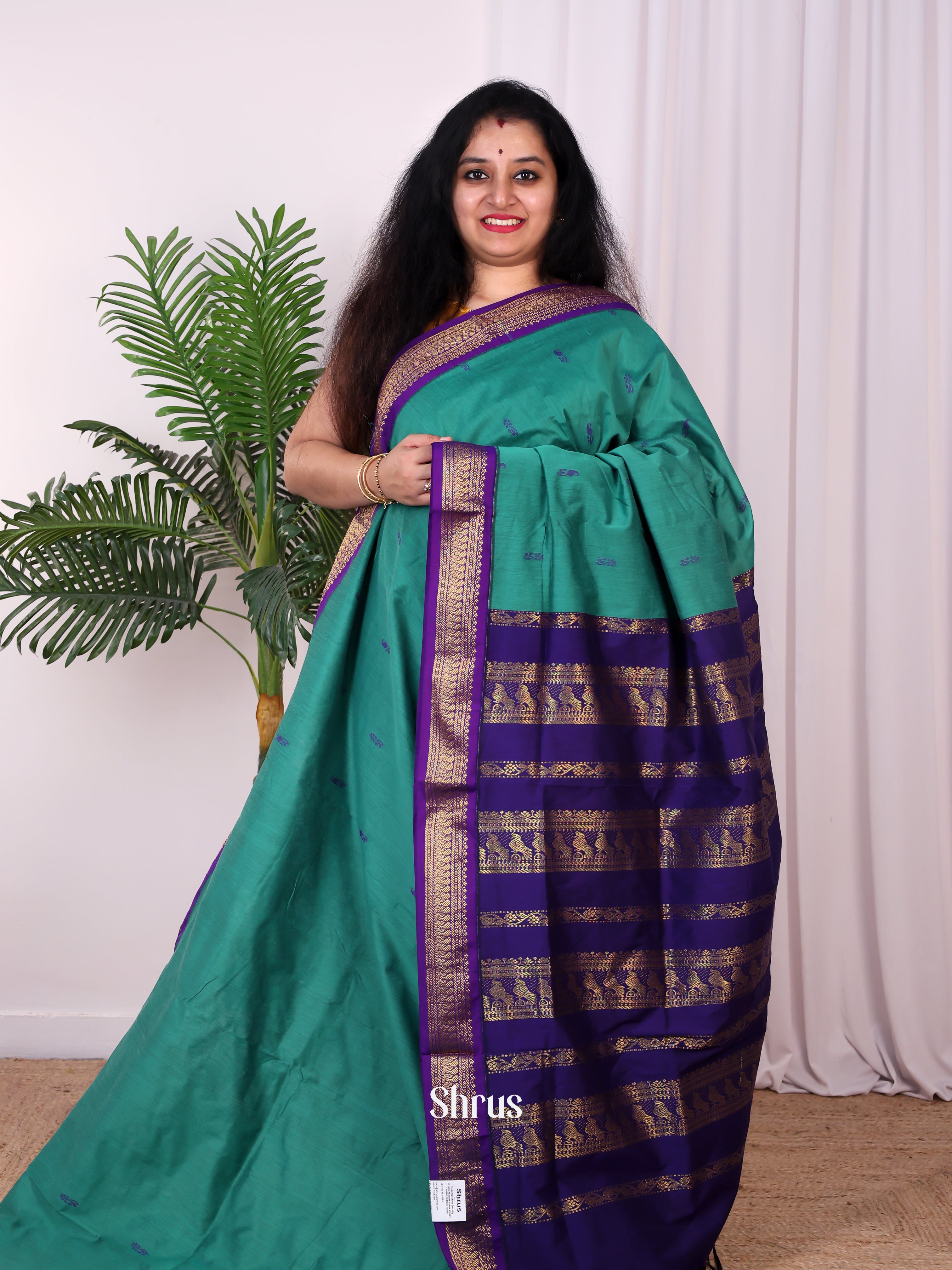 Green & Blue- Kalyani Cotton Saree - Shop on Shrus.com