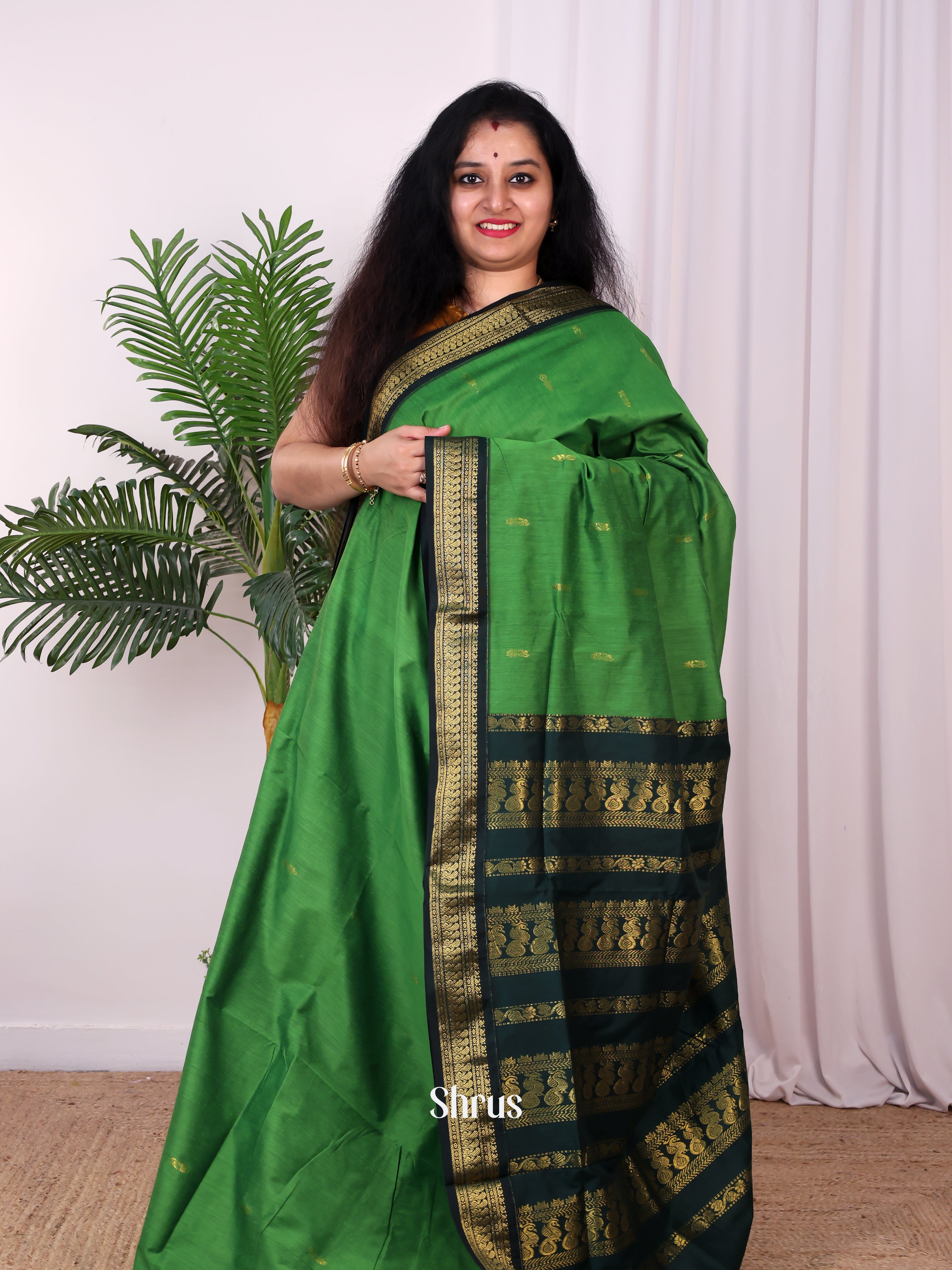 Lite Green & Green - Kalyani Cotton Saree - Shop on Shrus.com