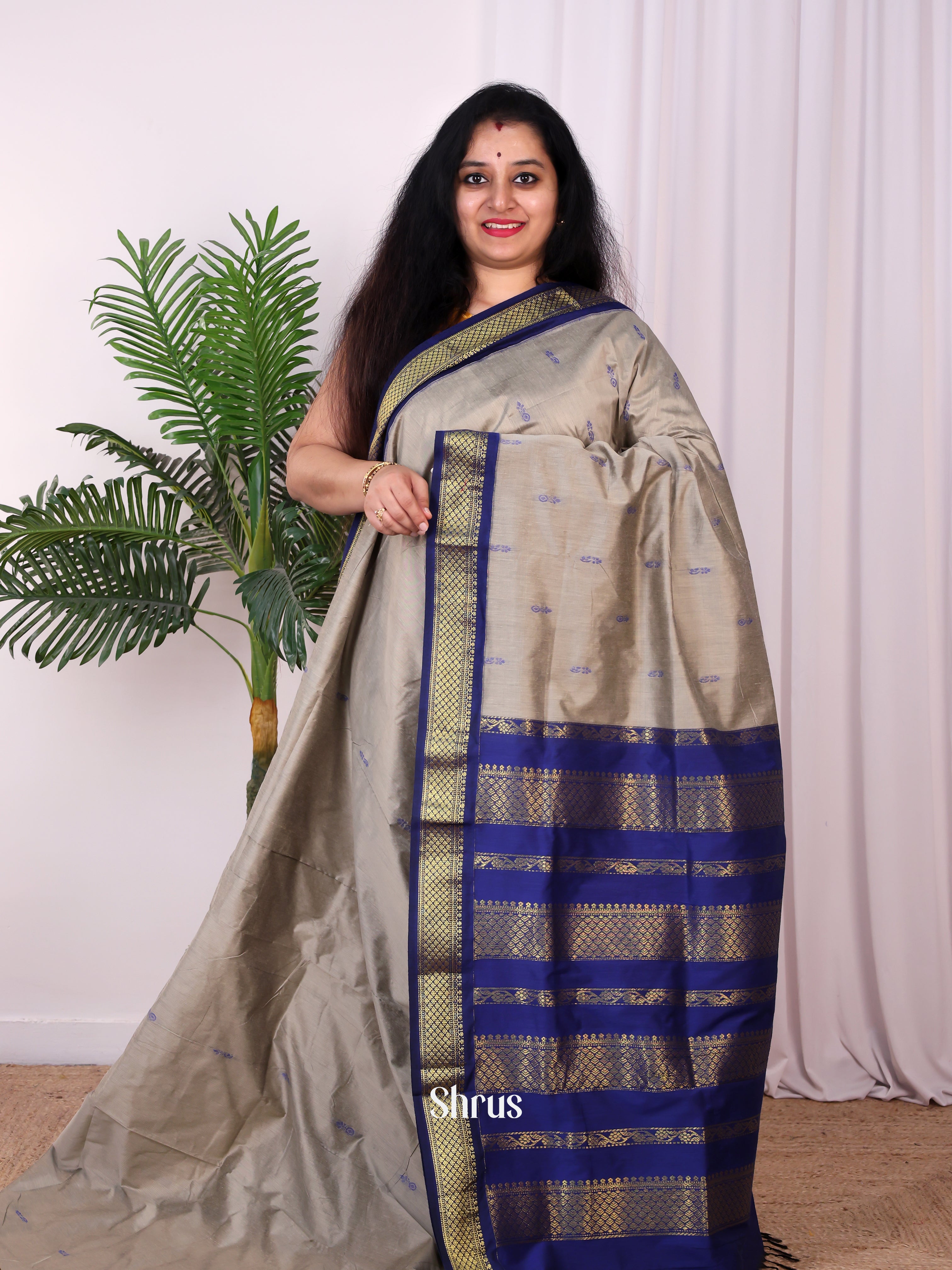 Grey & Blue - Kalyani Cotton Saree - Shop on Shrus.com