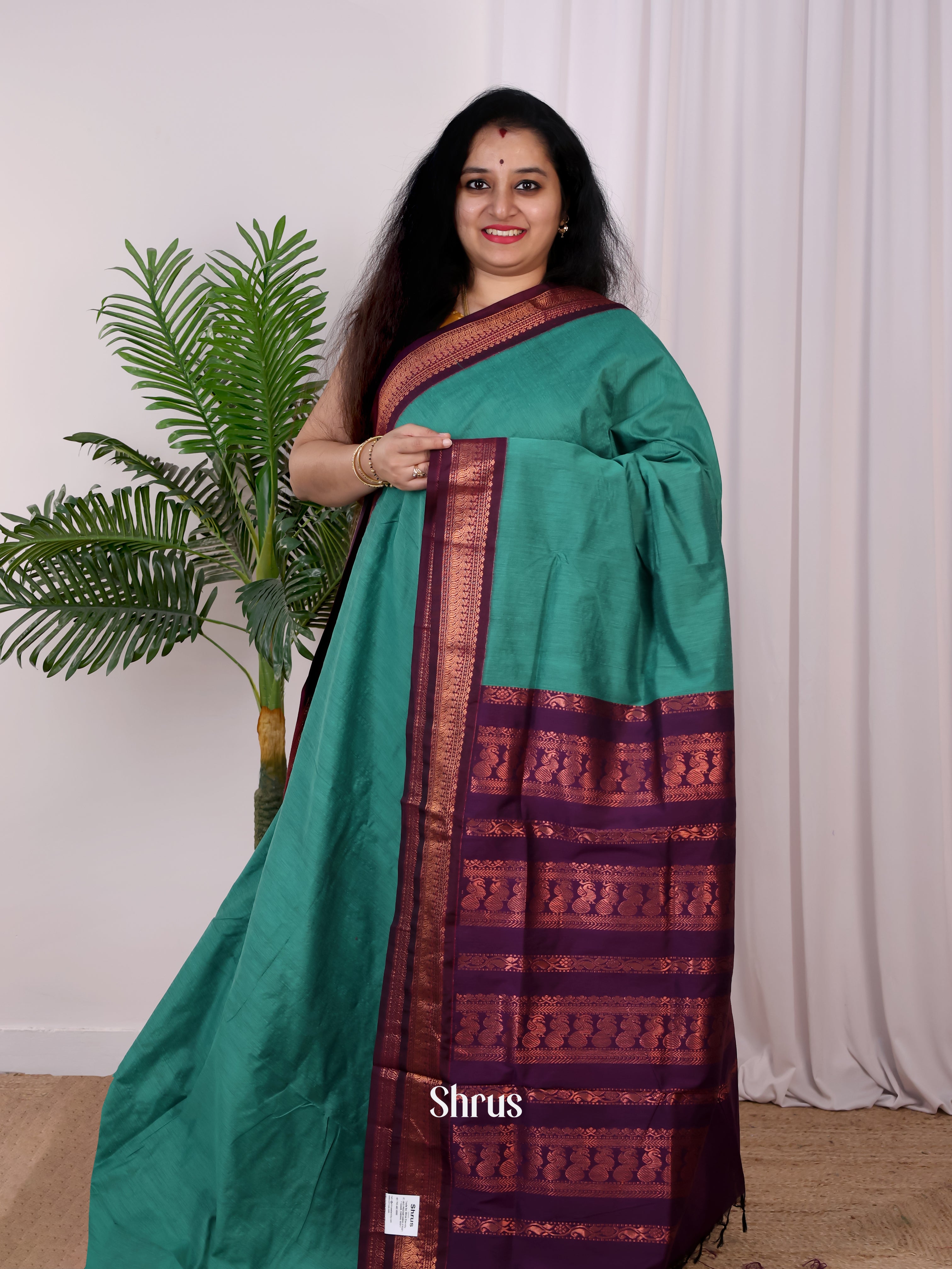Green & Purple - Kalyani Cotton Saree - Shop on Shrus.com