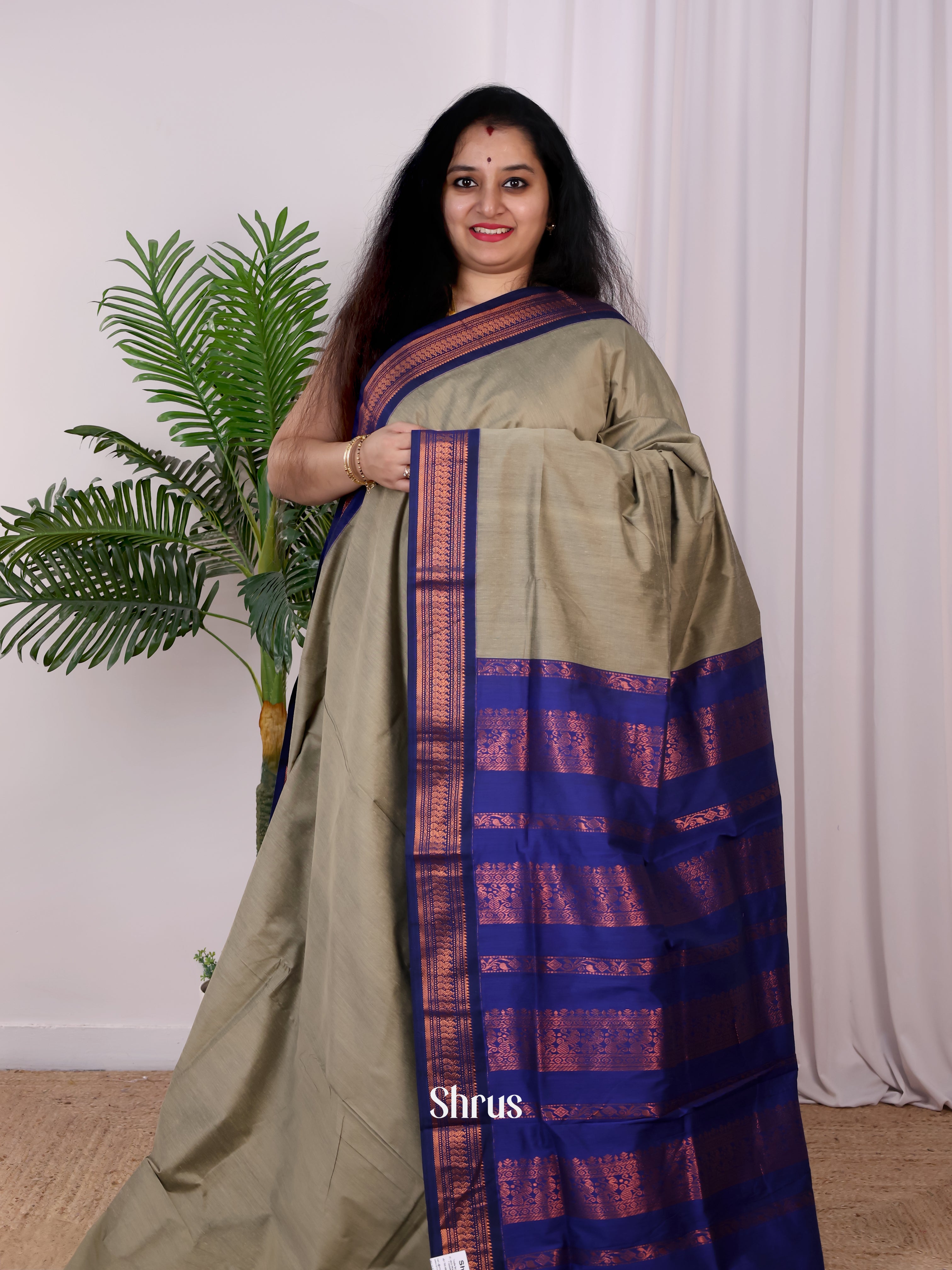 Grey & Blue - Kalyani Cotton Saree - Shop on Shrus.com