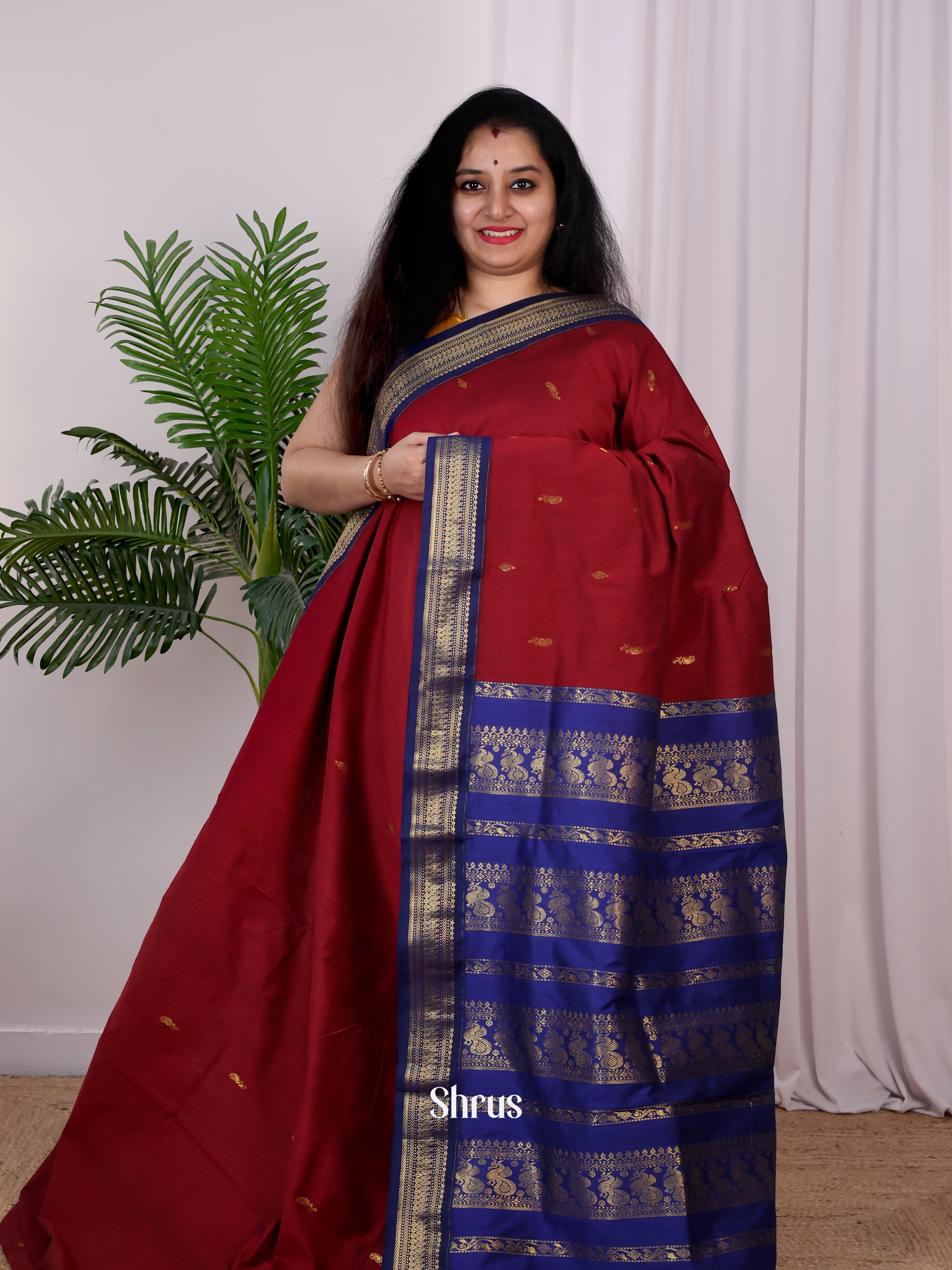 Maroon & Blue - Kalyani Cotton Saree - Shop on Shrus.com