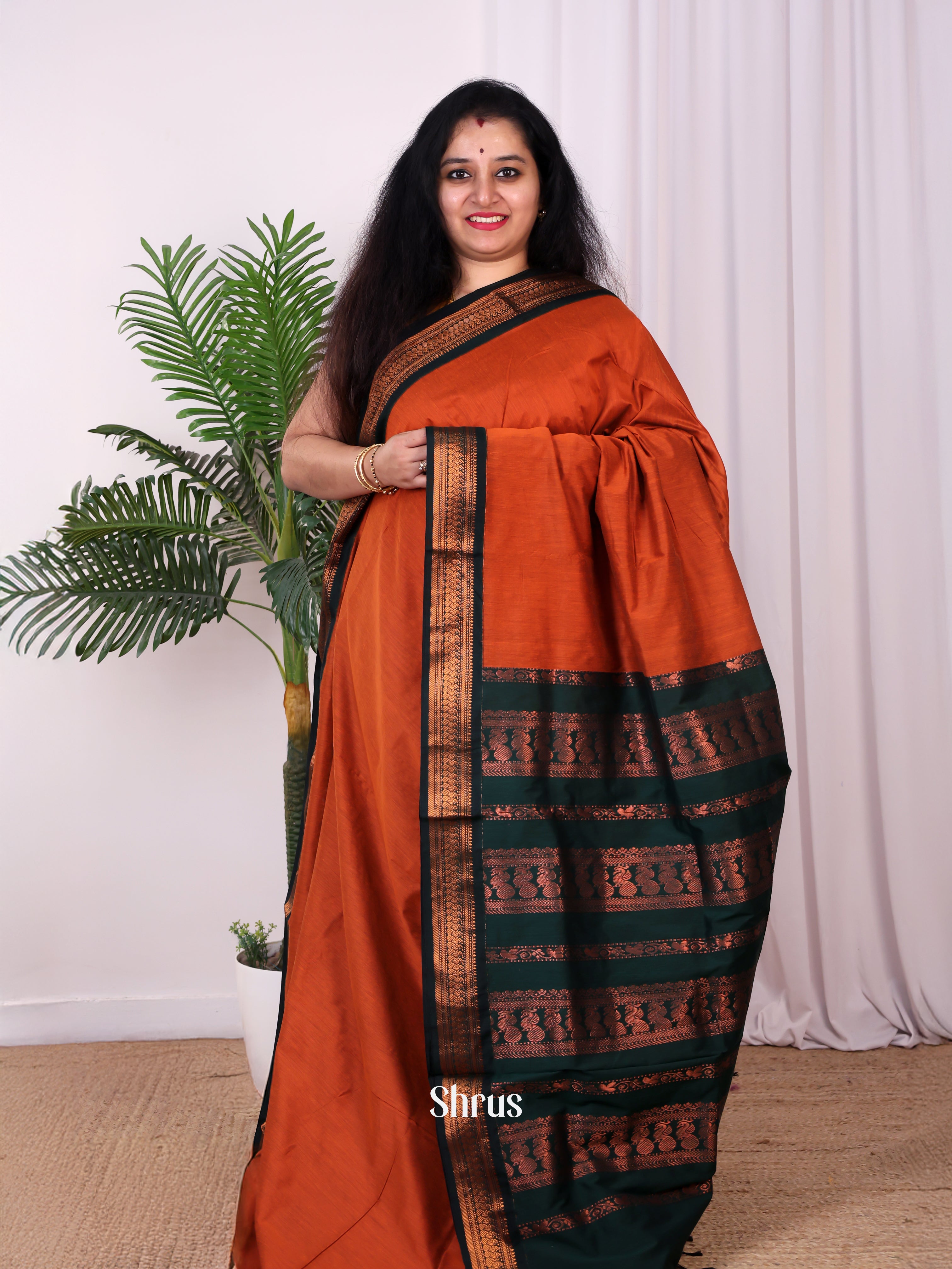 Brick & Green - Kalyani Cotton Saree - Shop on Shrus.com