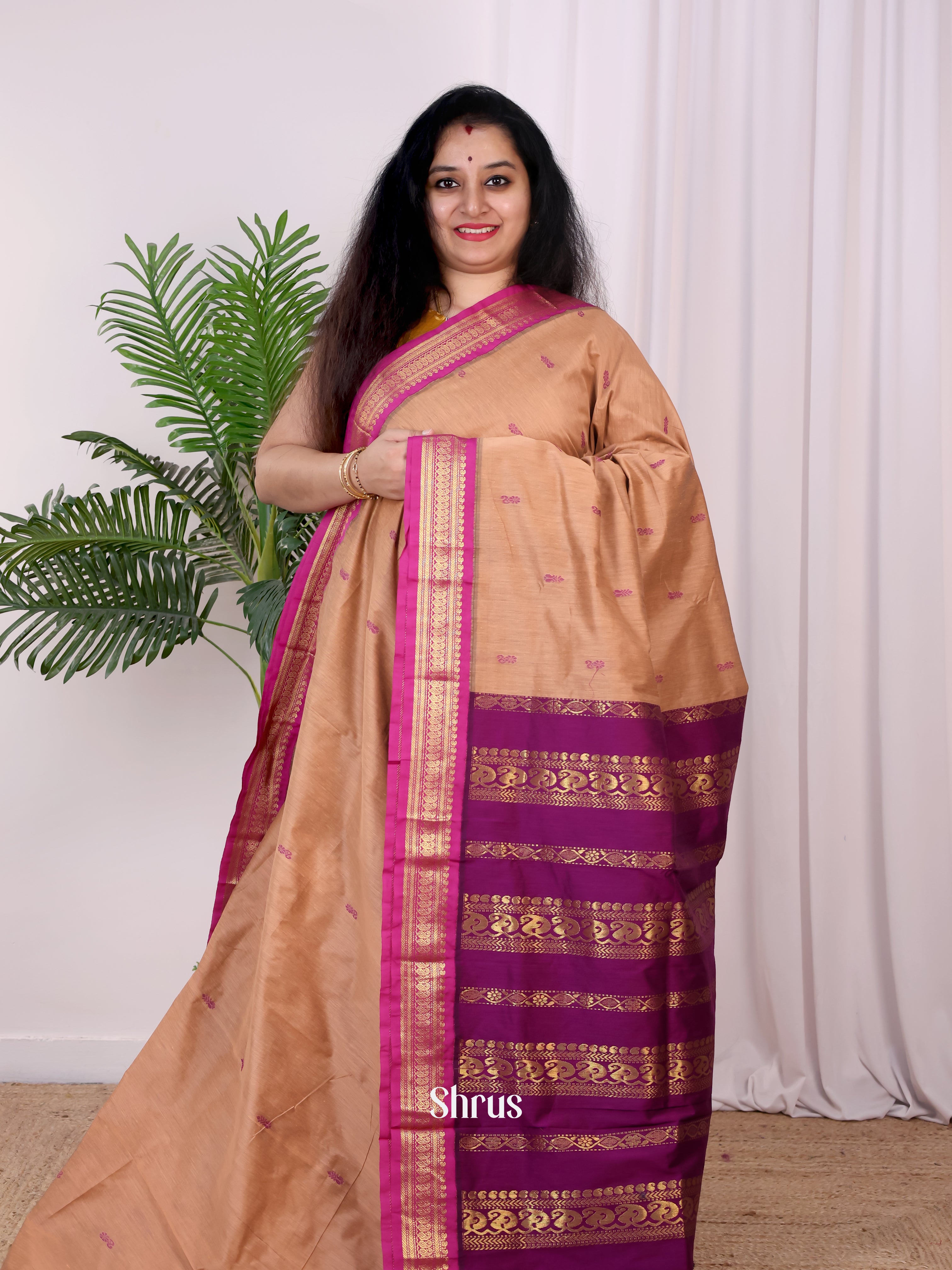 Brown & Purple - Kalyani Cotton Saree - Shop on Shrus.com