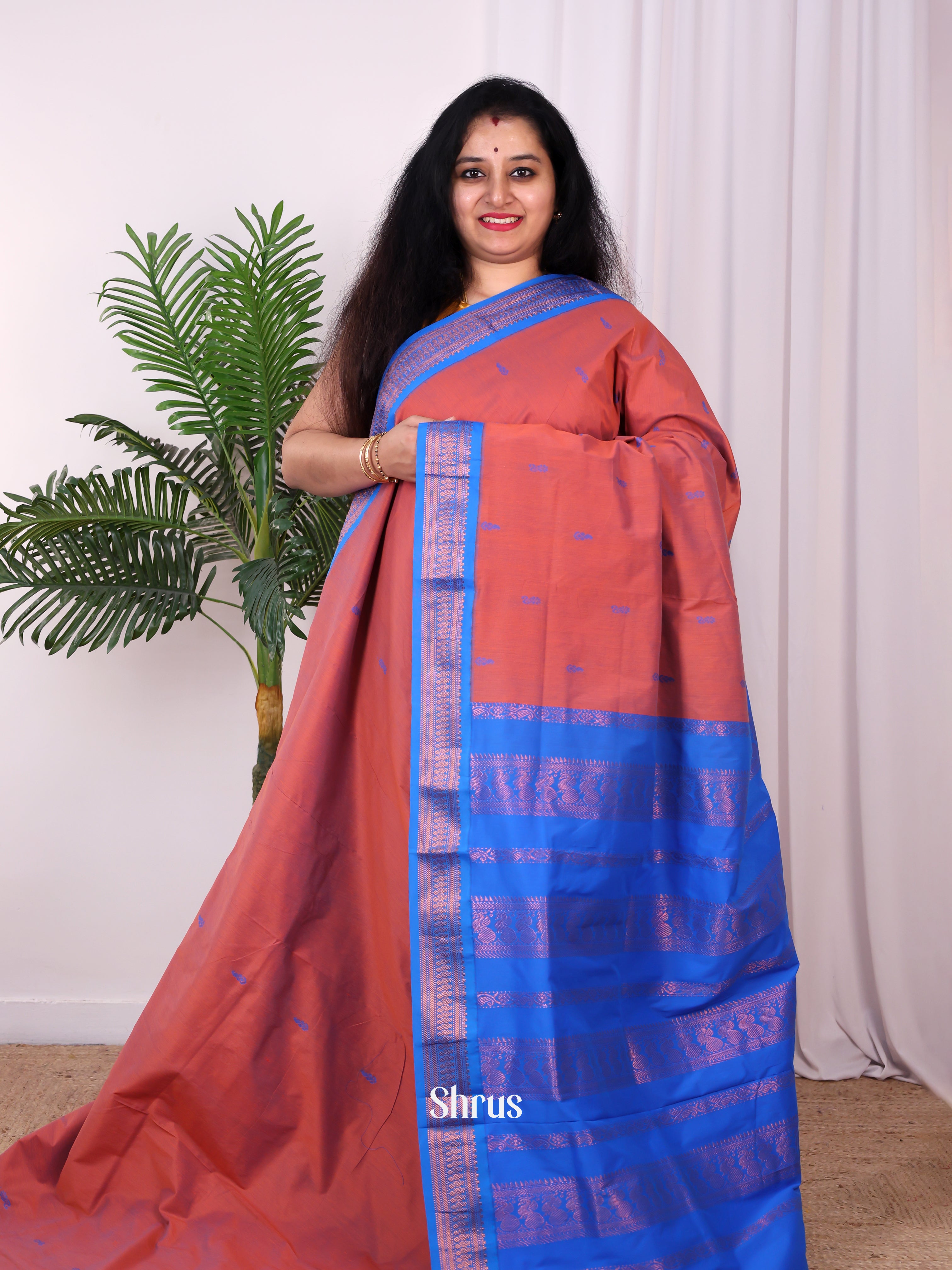 Brick & Blue- Kalyani Cotton Saree - Shop on Shrus.com