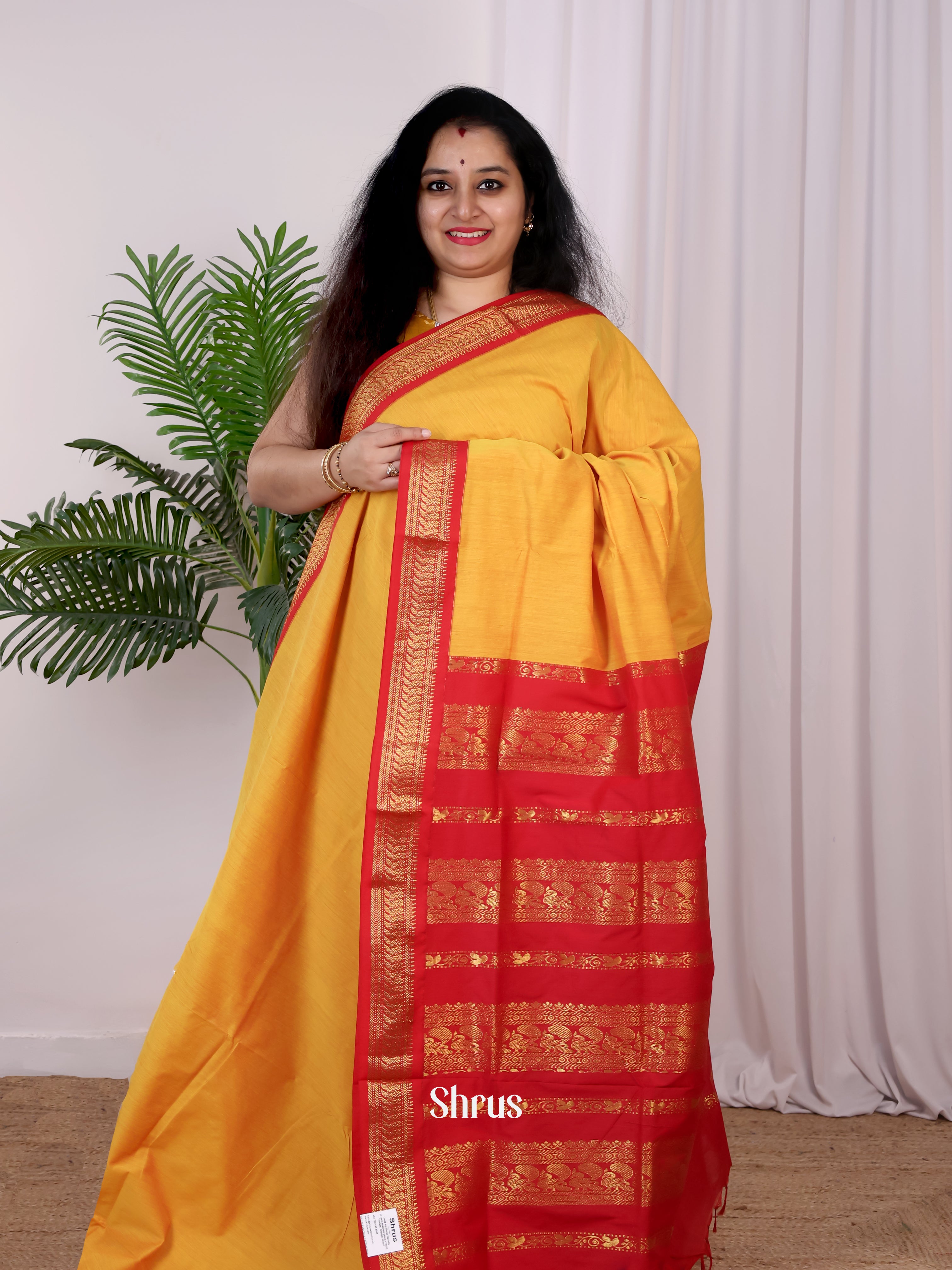 Yellow & Red - Kalyani Cotton Saree - Shop on Shrus.com