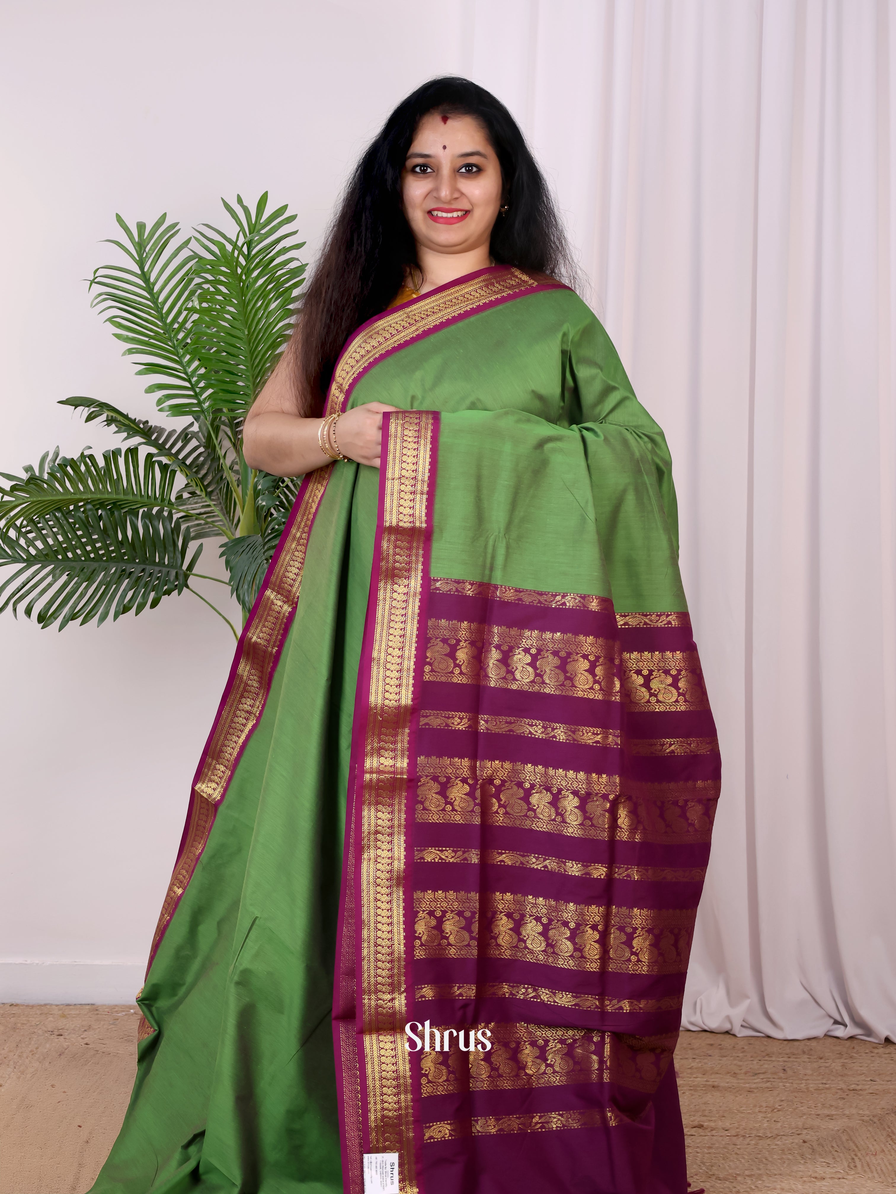 Green & Purple - Kalyani Cotton Saree - Shop on Shrus.com