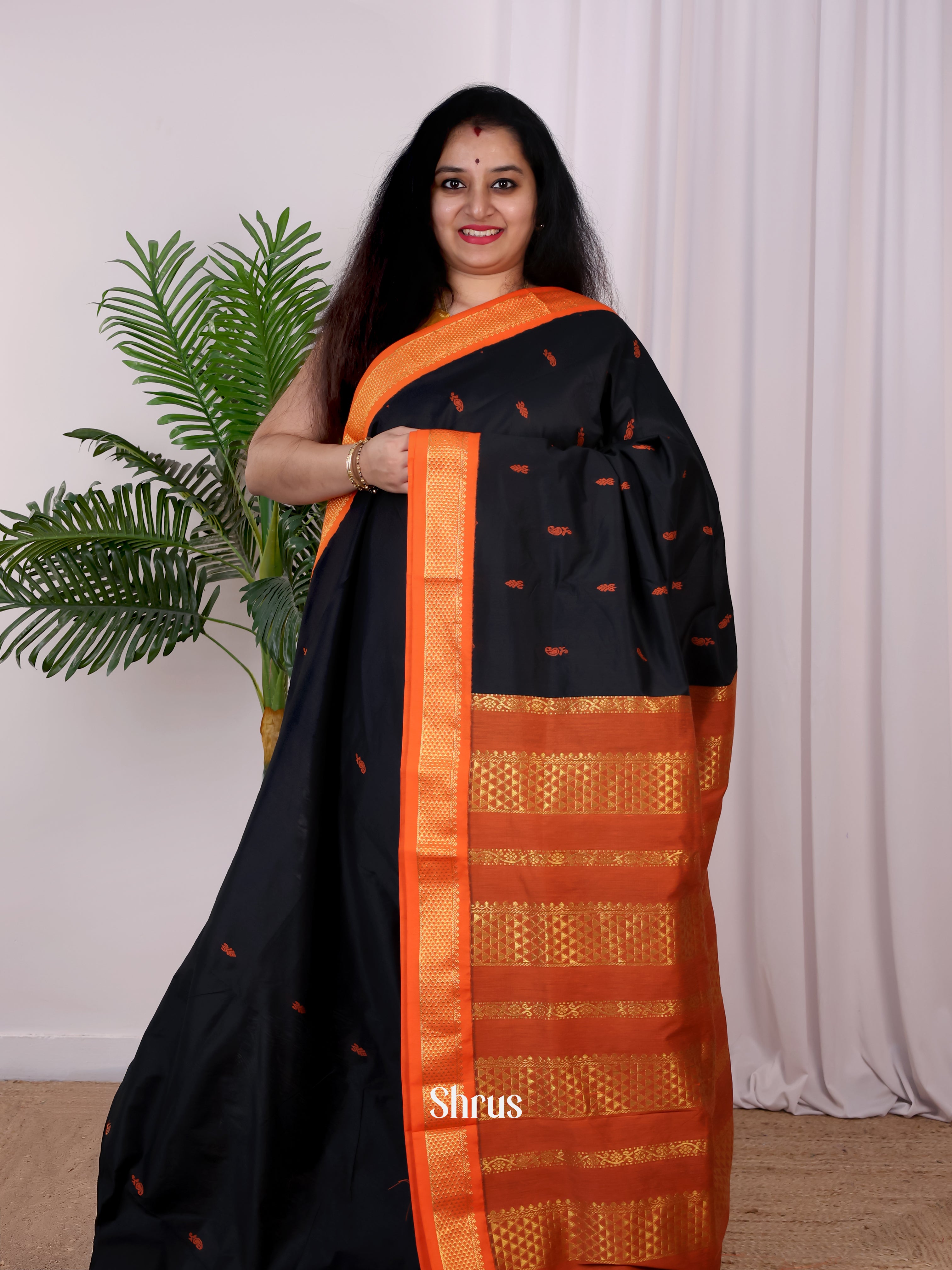 Black & Orange - Kalyani Cotton Saree - Shop on Shrus.com