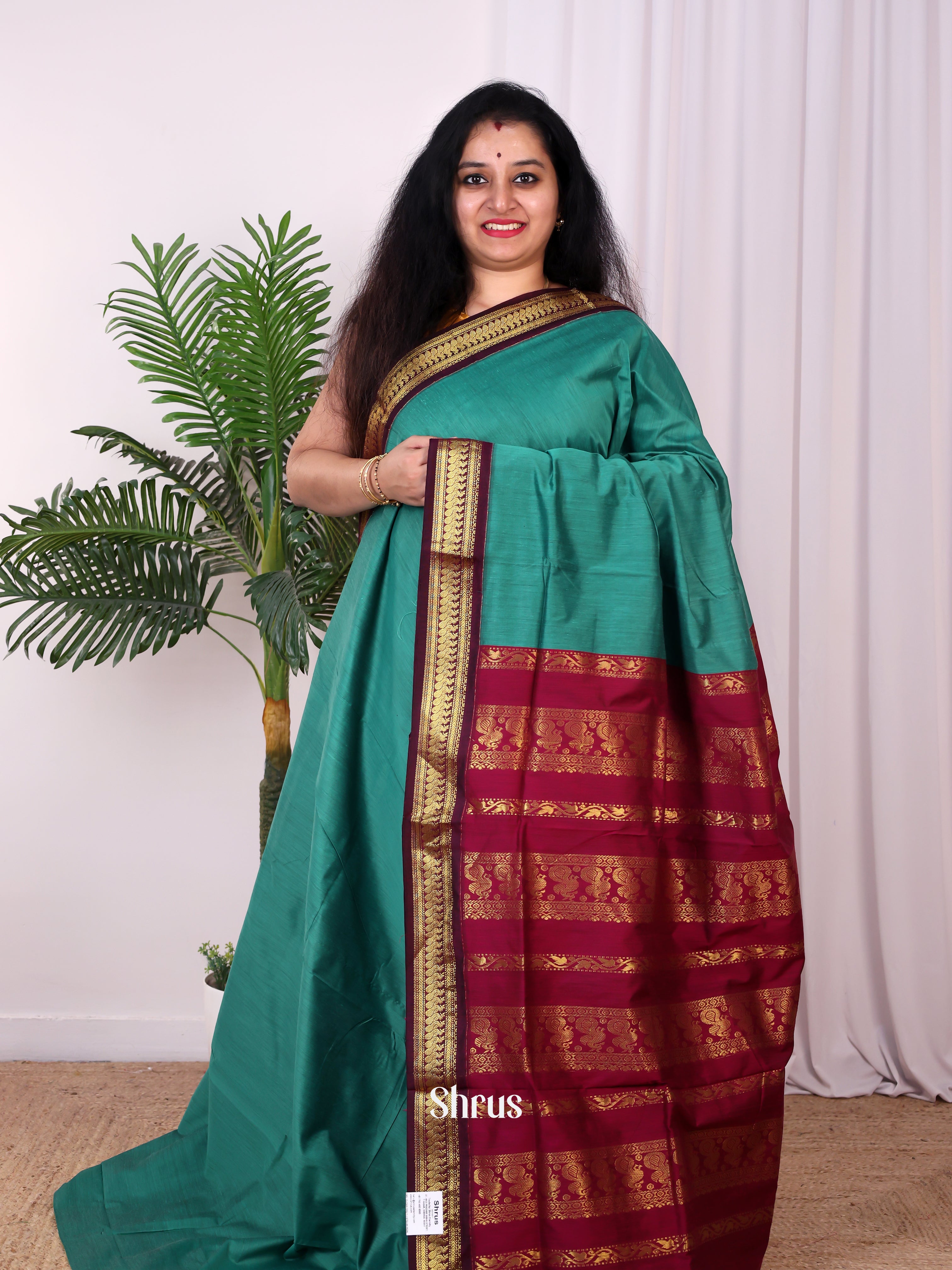 Green & Maroon - Kalyani Cotton Saree - Shop on Shrus.com