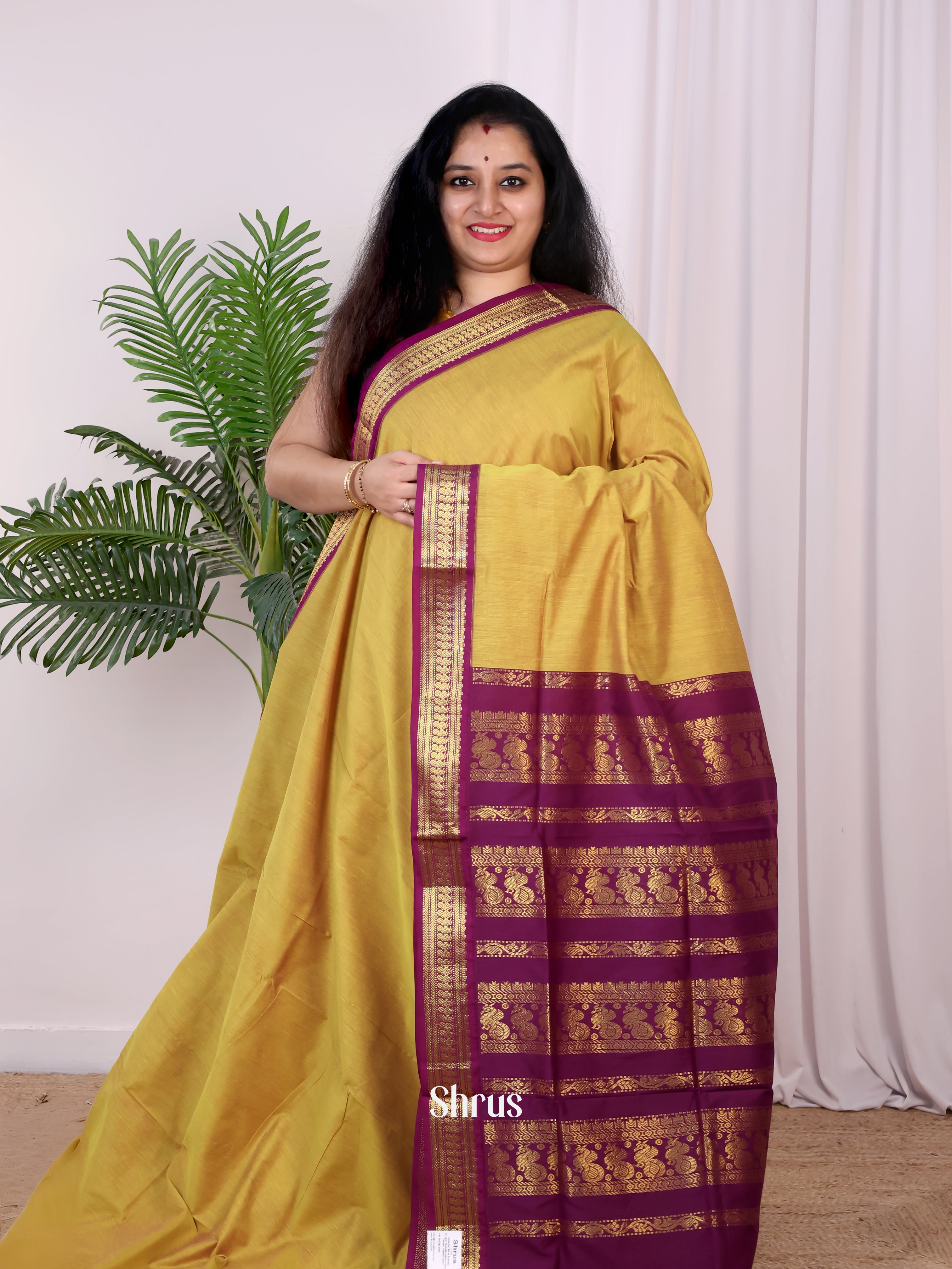Mustard & Purple - Kalyani Cotton Saree - Shop on Shrus.com