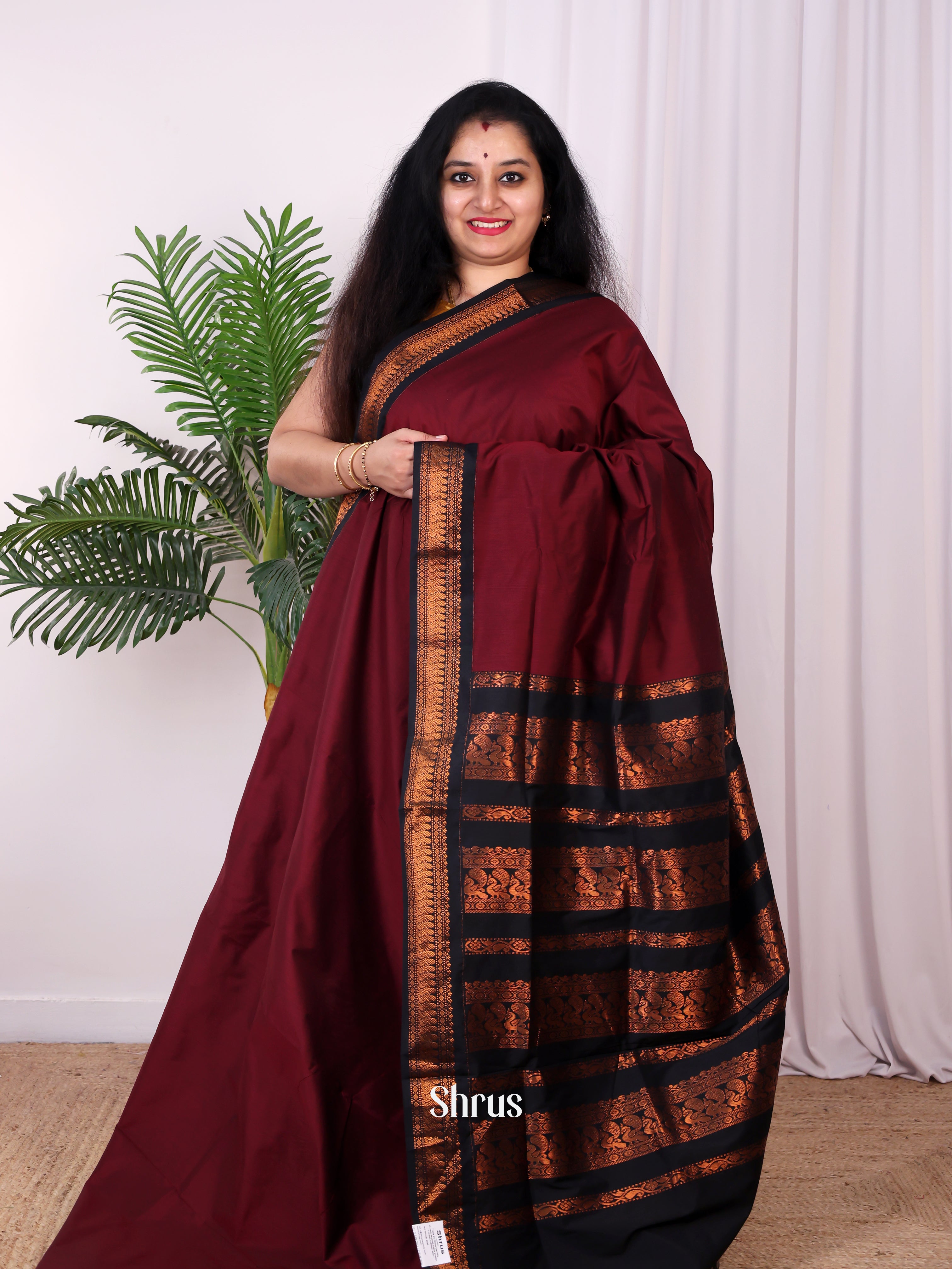 Maroon & Blue - Kalyani Cotton Saree - Shop on Shrus.com