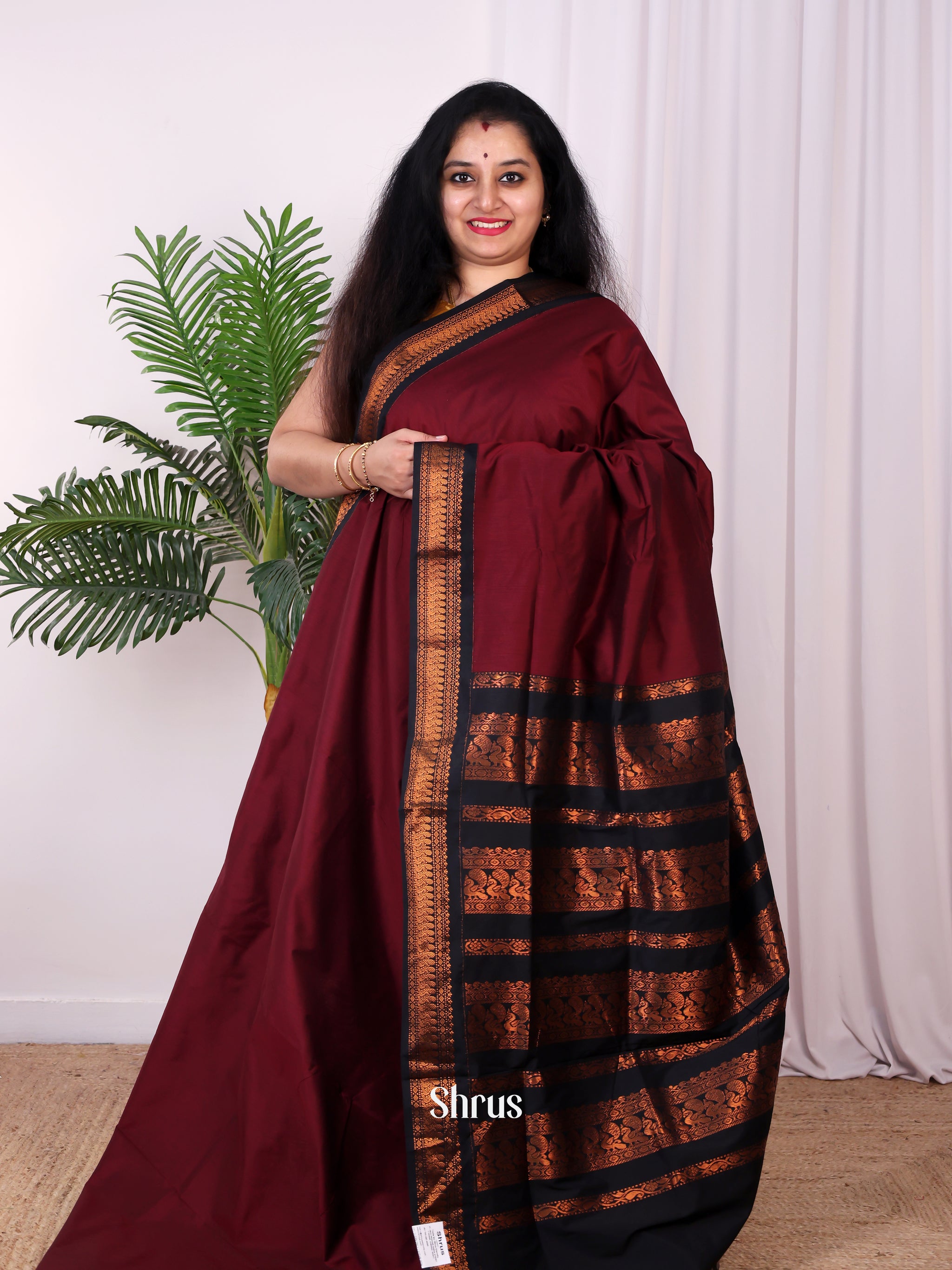 Kalyani Cotton Saree - Silver Zari : Berry x Wine
