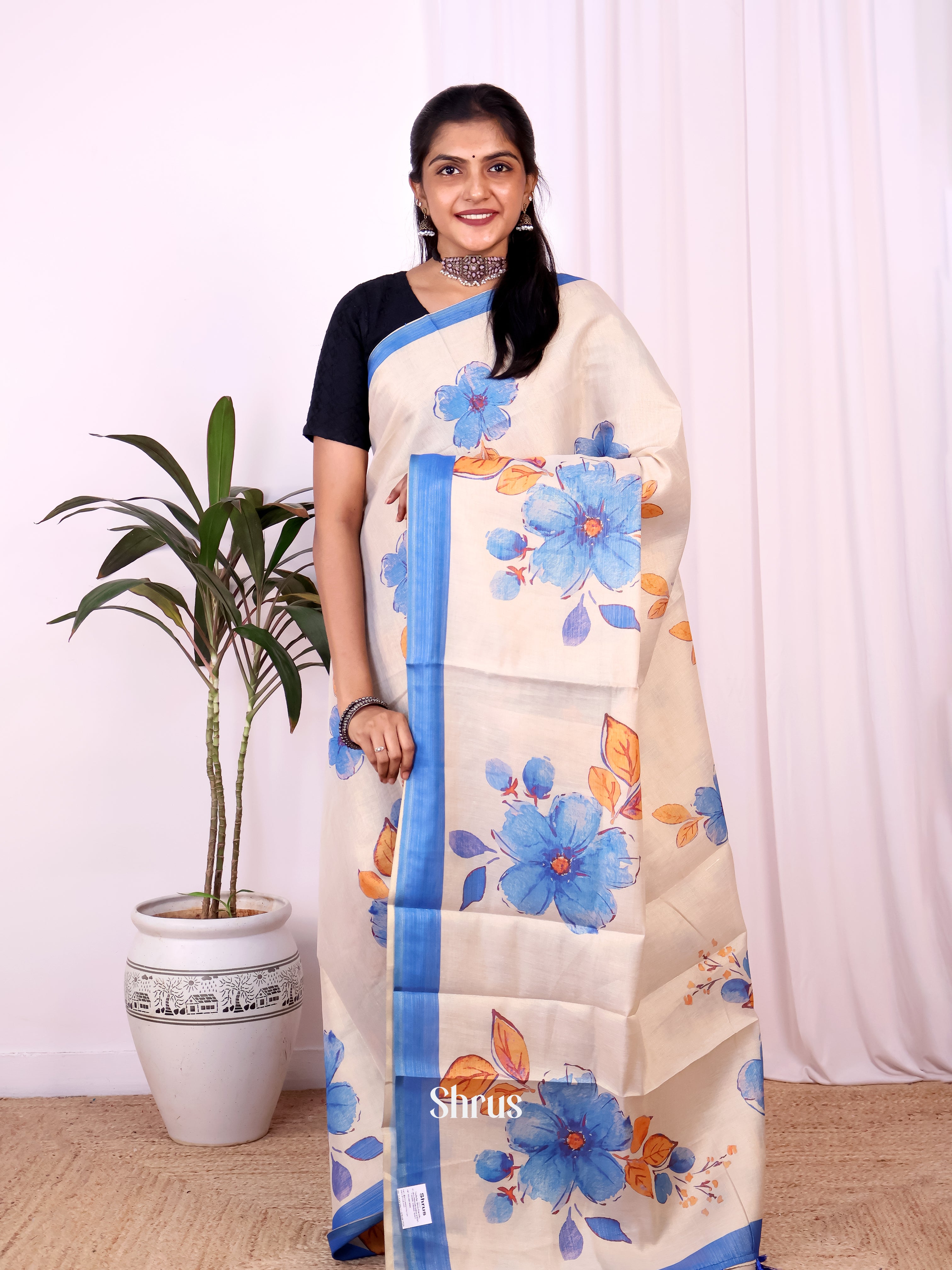 gold & blue - Semi Jute Saree - Shop on Shrus.com