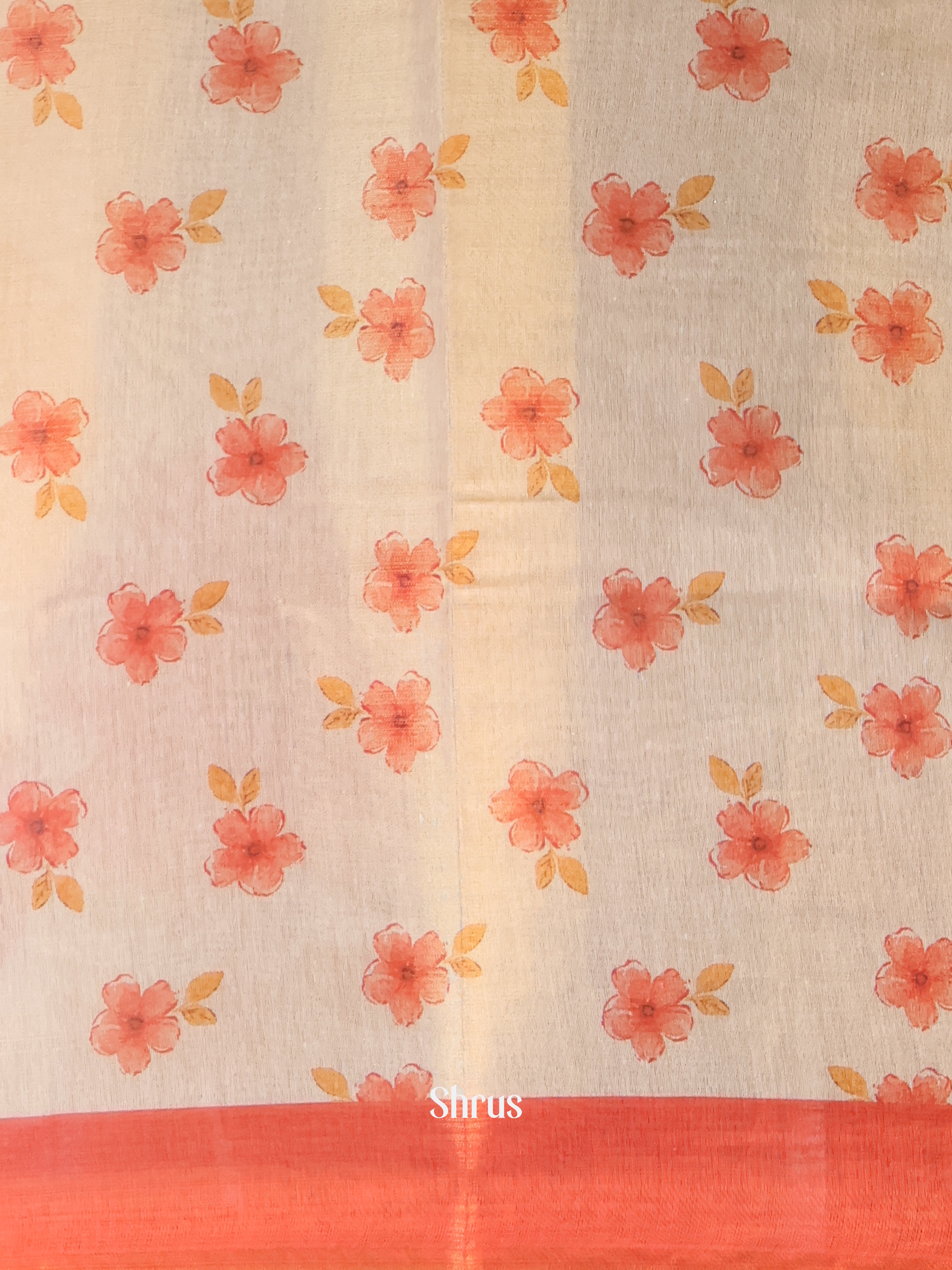 Gold & Orange - Semi Jute Saree - Shop on Shrus.com