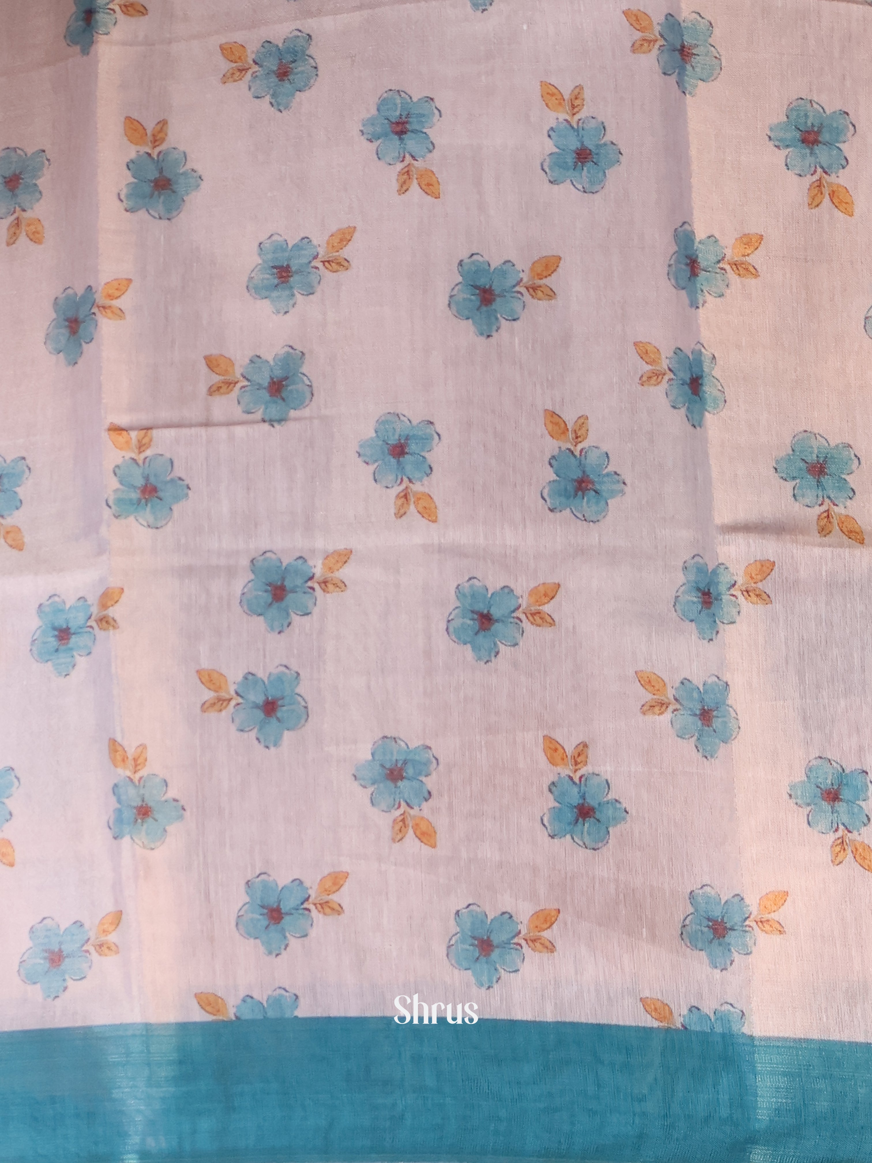 Gold & Blue- Semi Jute Saree - Shop on Shrus.com