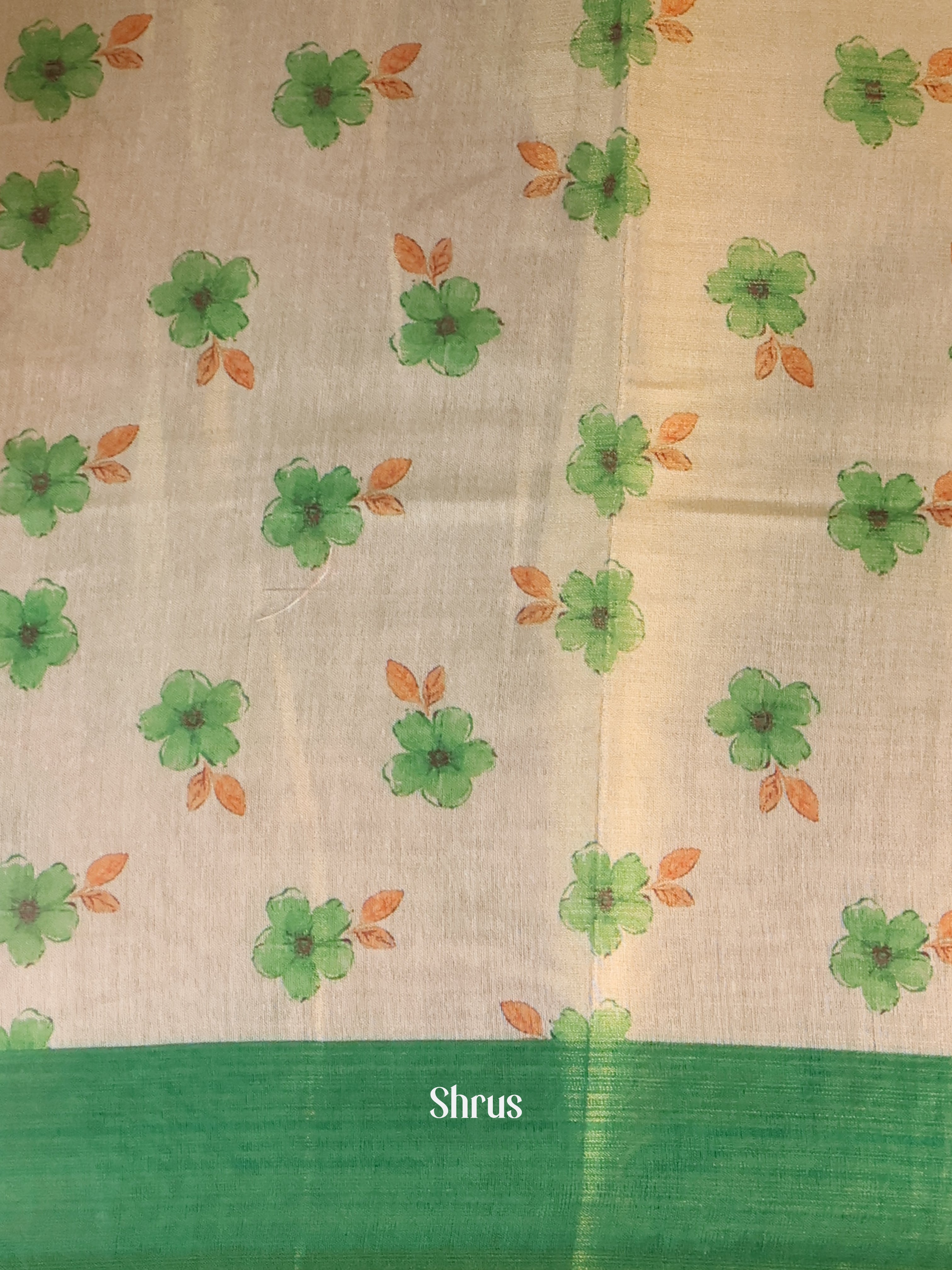 Gold & Green- Semi Jute Saree - Shop on Shrus.com